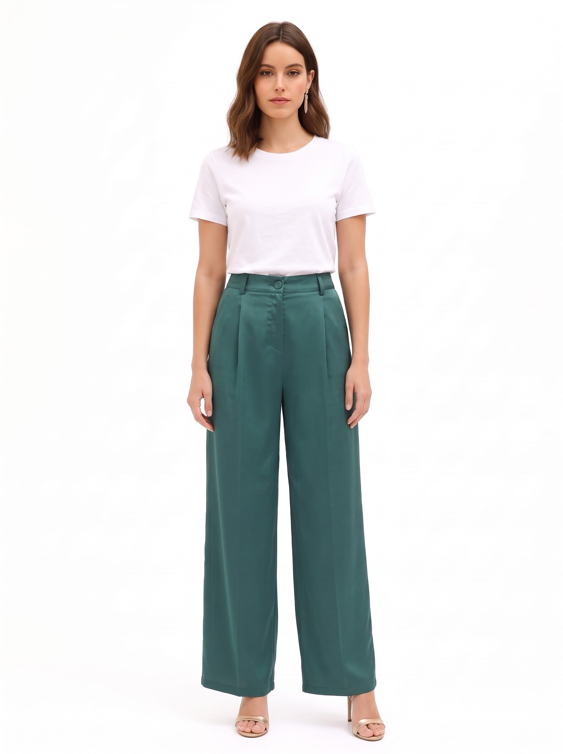 Pantaloni Palazzo In Raso Con Tasche E Pinces Rinascimento