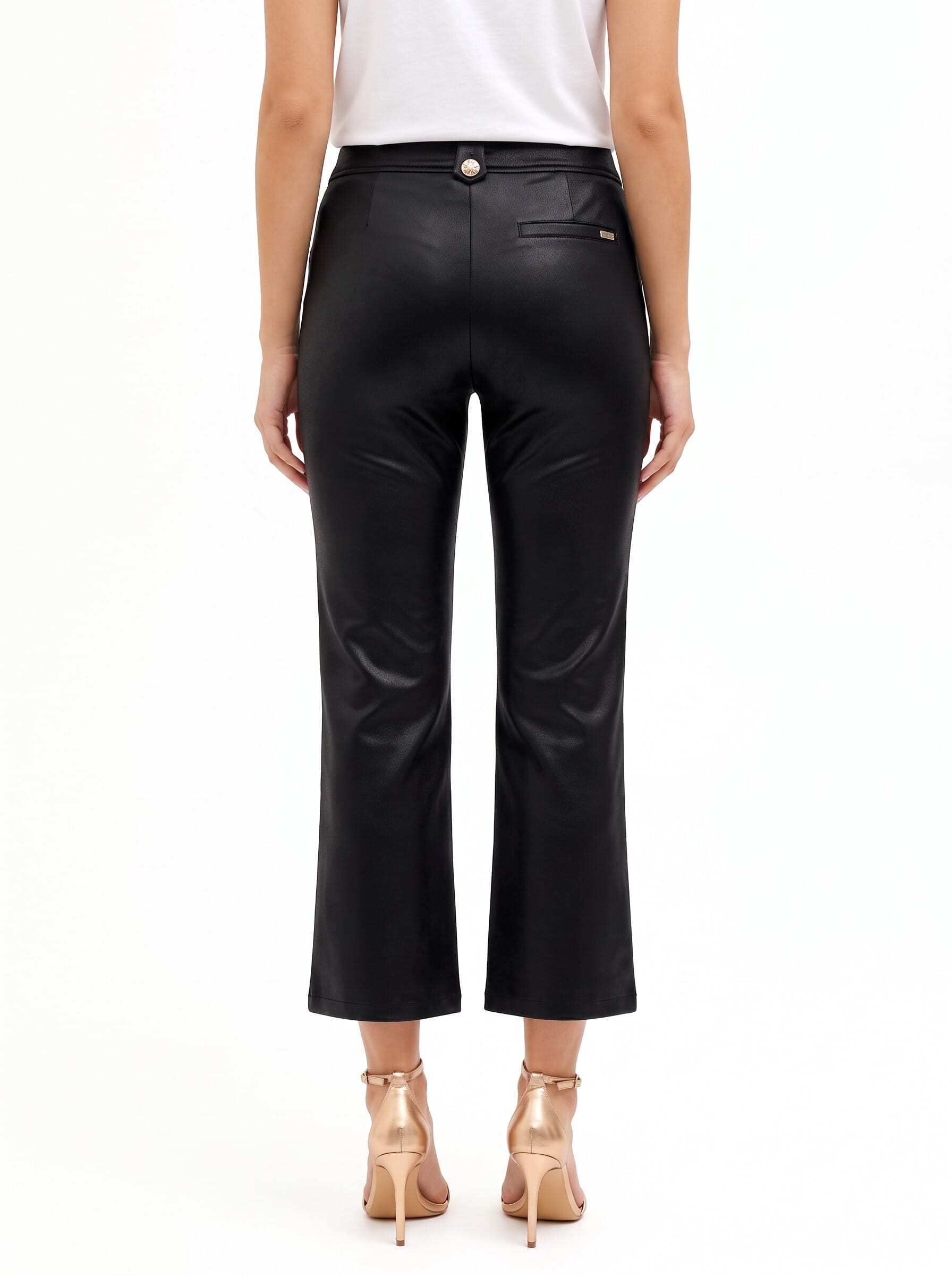 Pantaloni Cropped In Neoprene Leggero Satinato Effetto Pelle Con Tasche Rinascimento