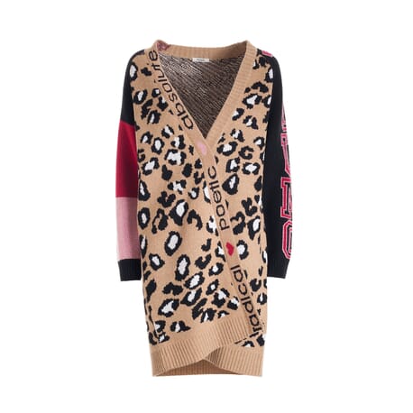 Over Cardigan With Animalier Jacquard And Written Fracomina