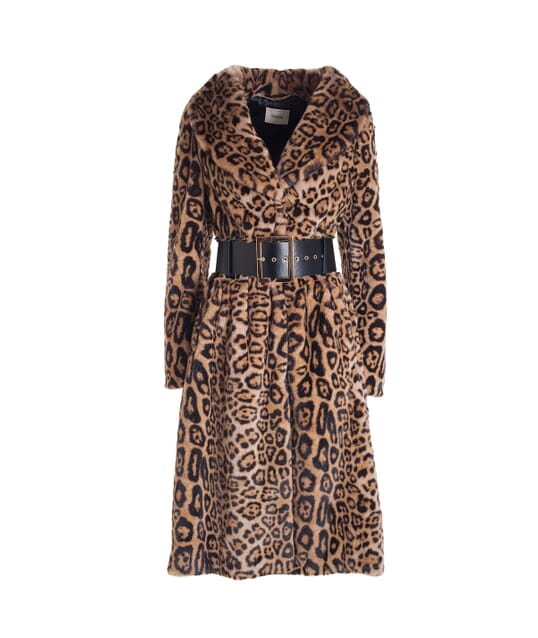 Wide Long Coat In Eco Fur In Animalier Pattern Fracomina