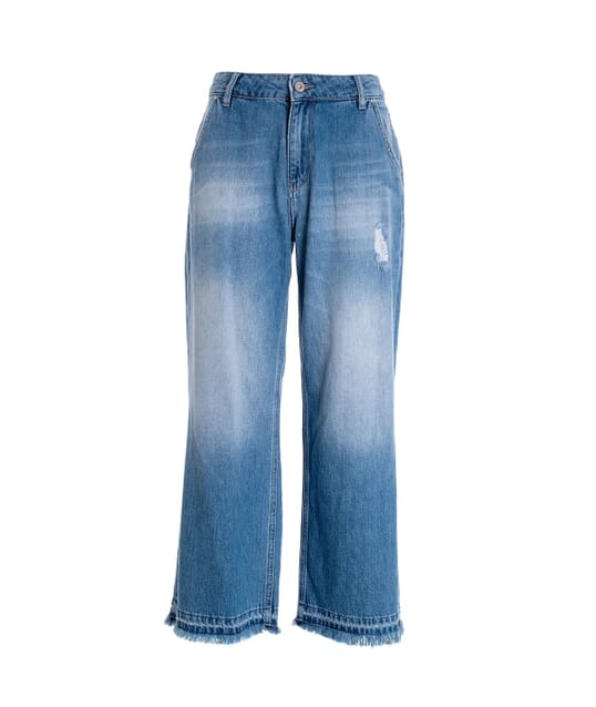 Jeans Culotte Cropped In Denim Con Lavaggio Medio Fracomina
