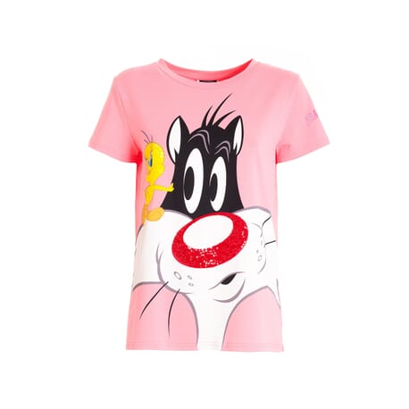 T-Shirt Over In Jersey Con Stampa Silvestro Looney Tunes Fracomina