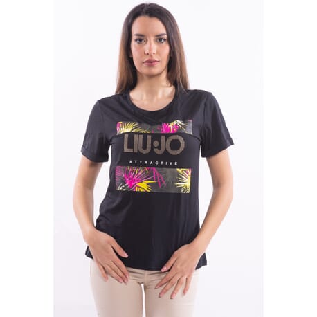T-Shirt With Tropical Fantasy And Strass Liu Jo