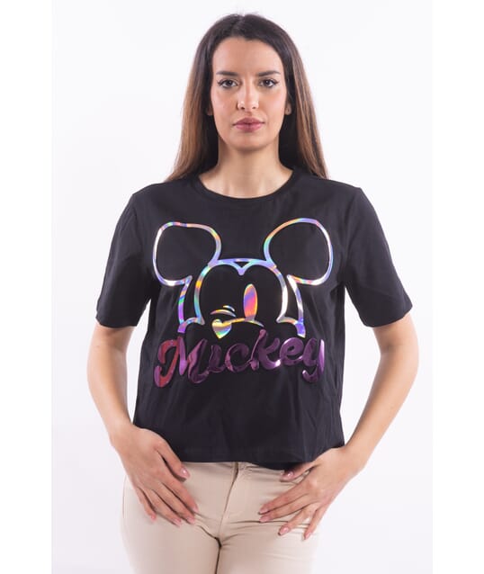 T-Shirt Cropped Con Stampa Multicolor Mickey Mouse Fracomina