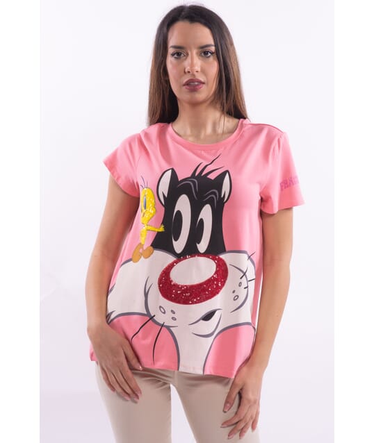 T-Shirt Over In Jersey Con Stampa Looney Tunes Fracomina