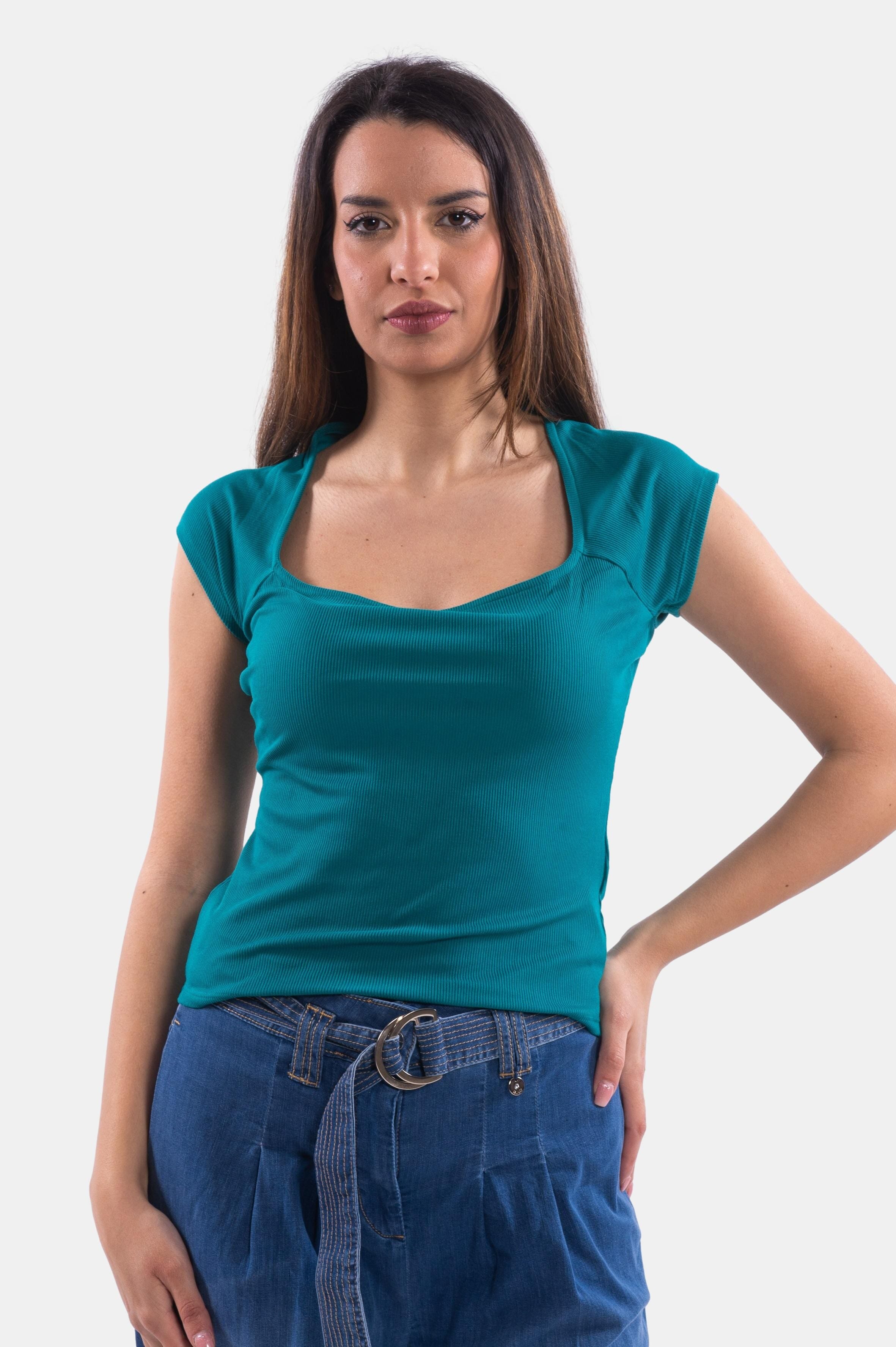 Maglia A Costine Con Scollo Quadrato Guess