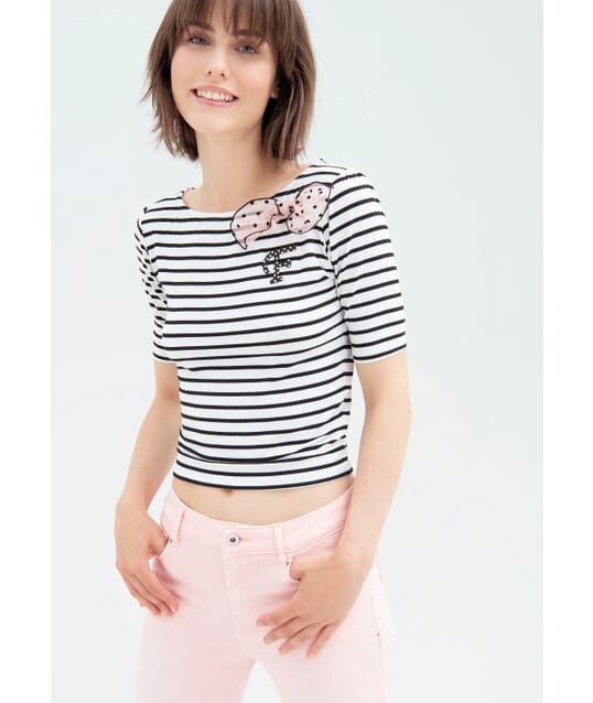 T-Shirt Cropped In Jersey A Righe Fracomina