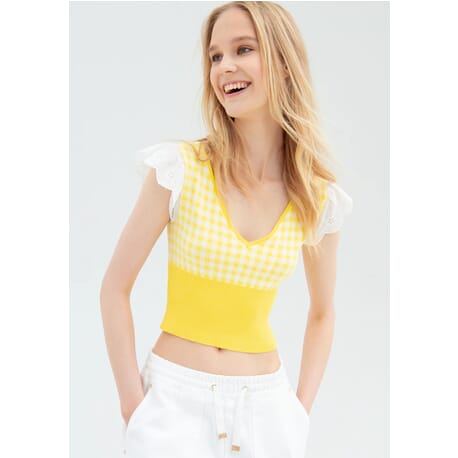 Cropped Slim Top In Vichy Pattern Fracomina