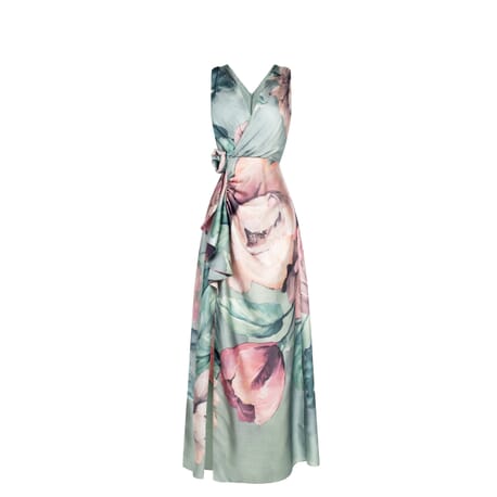 Renaissance Magnolia Print Long Dress