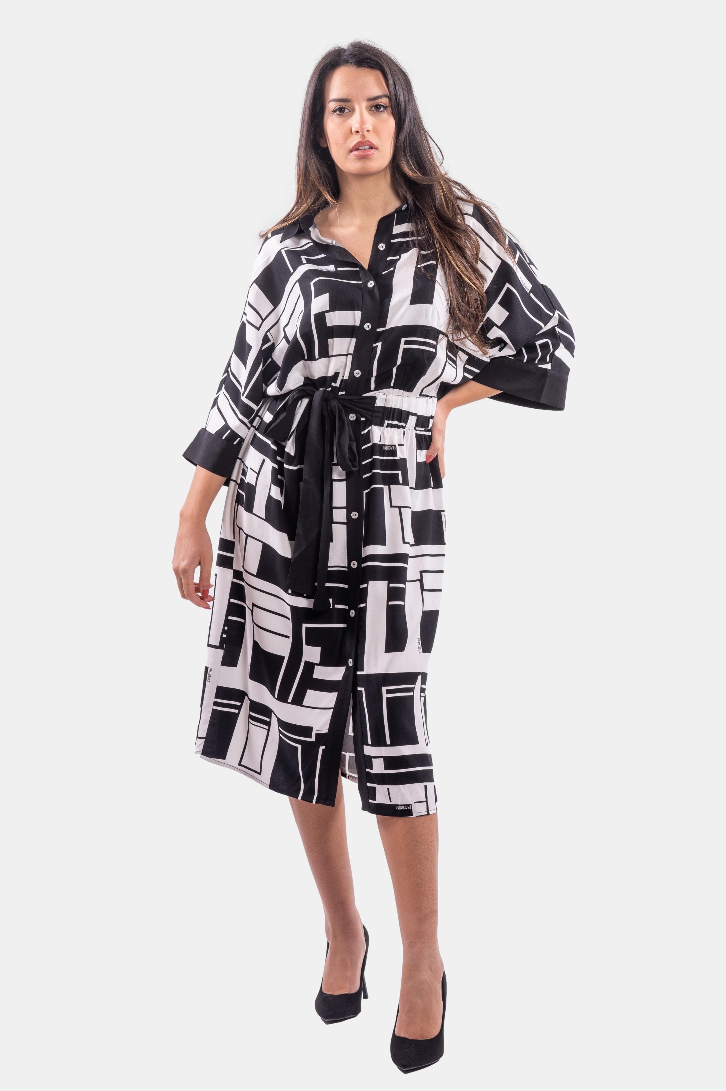 Regular Midi Dress Chemisier Pattern In Geometric Pattern Fracomina