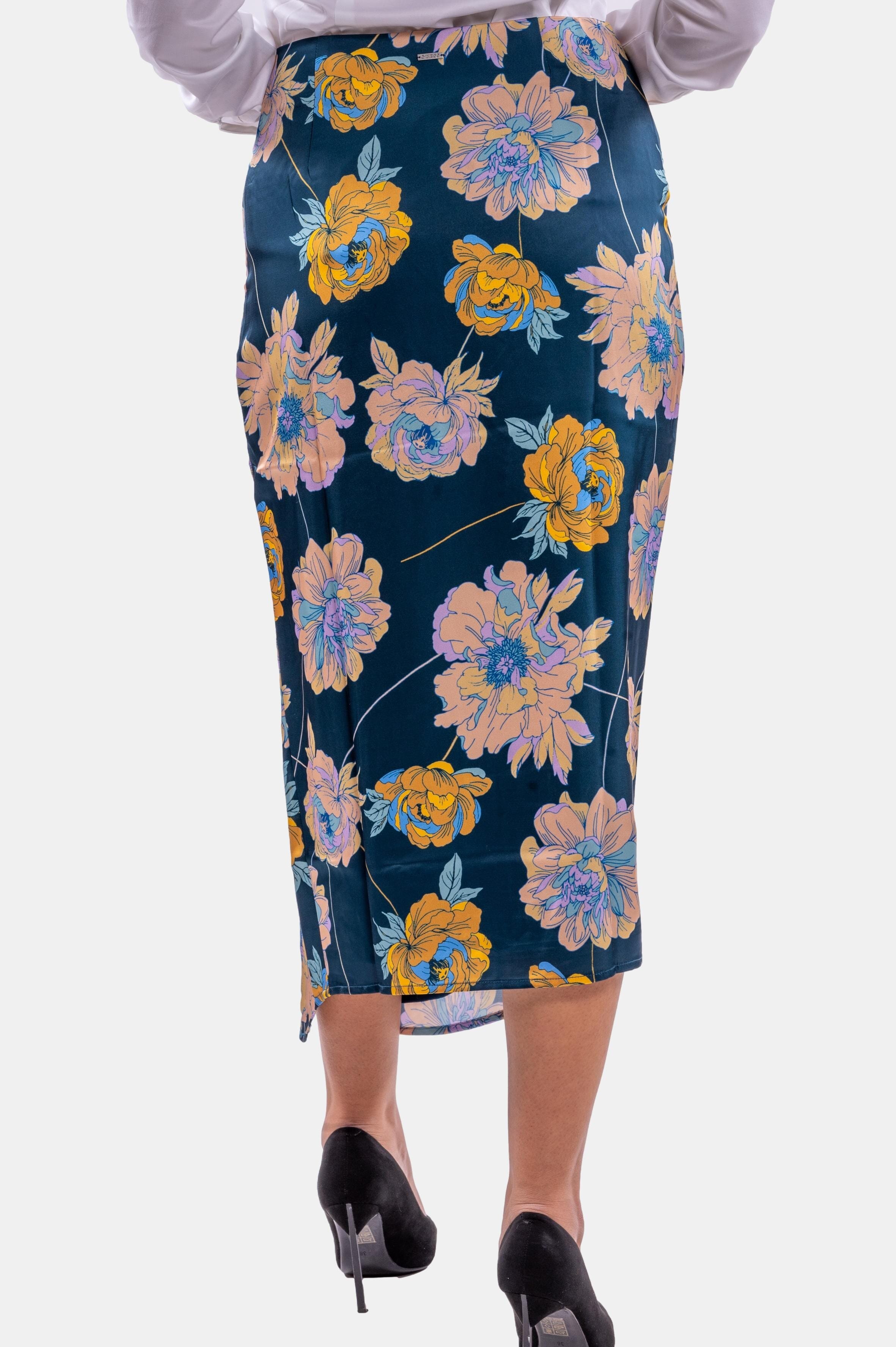 Gonna Longuette Con Spacco E Stampa Floreale Guess