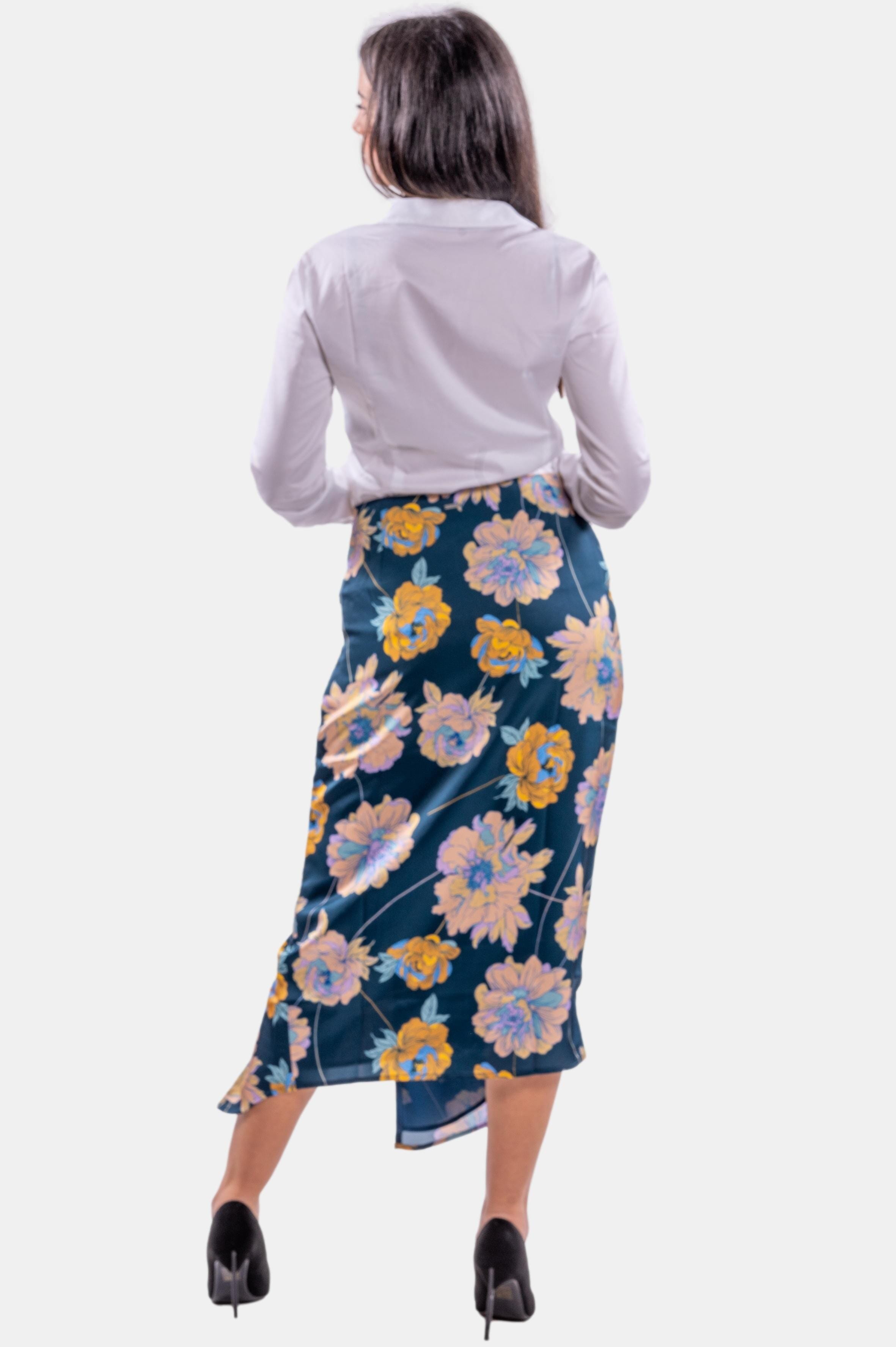 Gonna Longuette Con Spacco E Stampa Floreale Guess