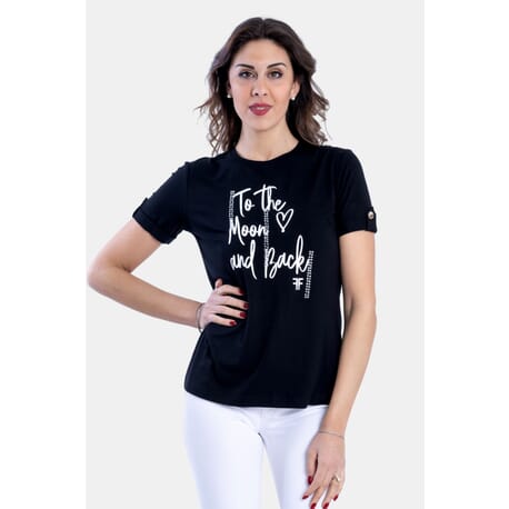 T-Shirt With Print And Rhinestones Fracomina
