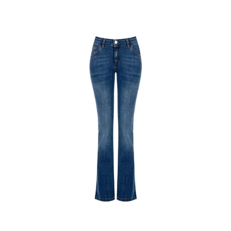 Flared Jeans With Rhinestone Pocket Rinascimento