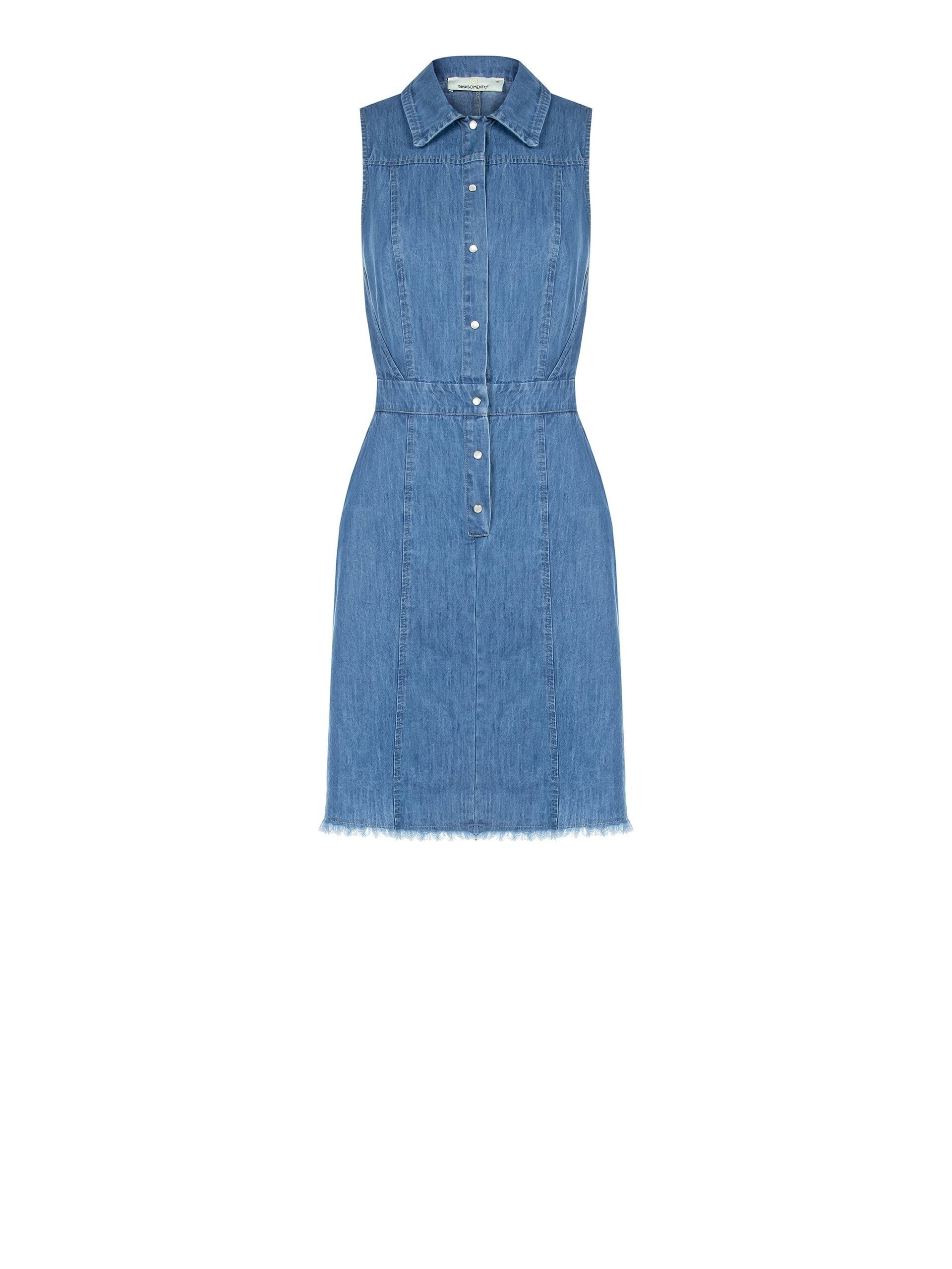 Short Denim Dress With Frayed Hem Rinascimento Vestiti Firmati Li