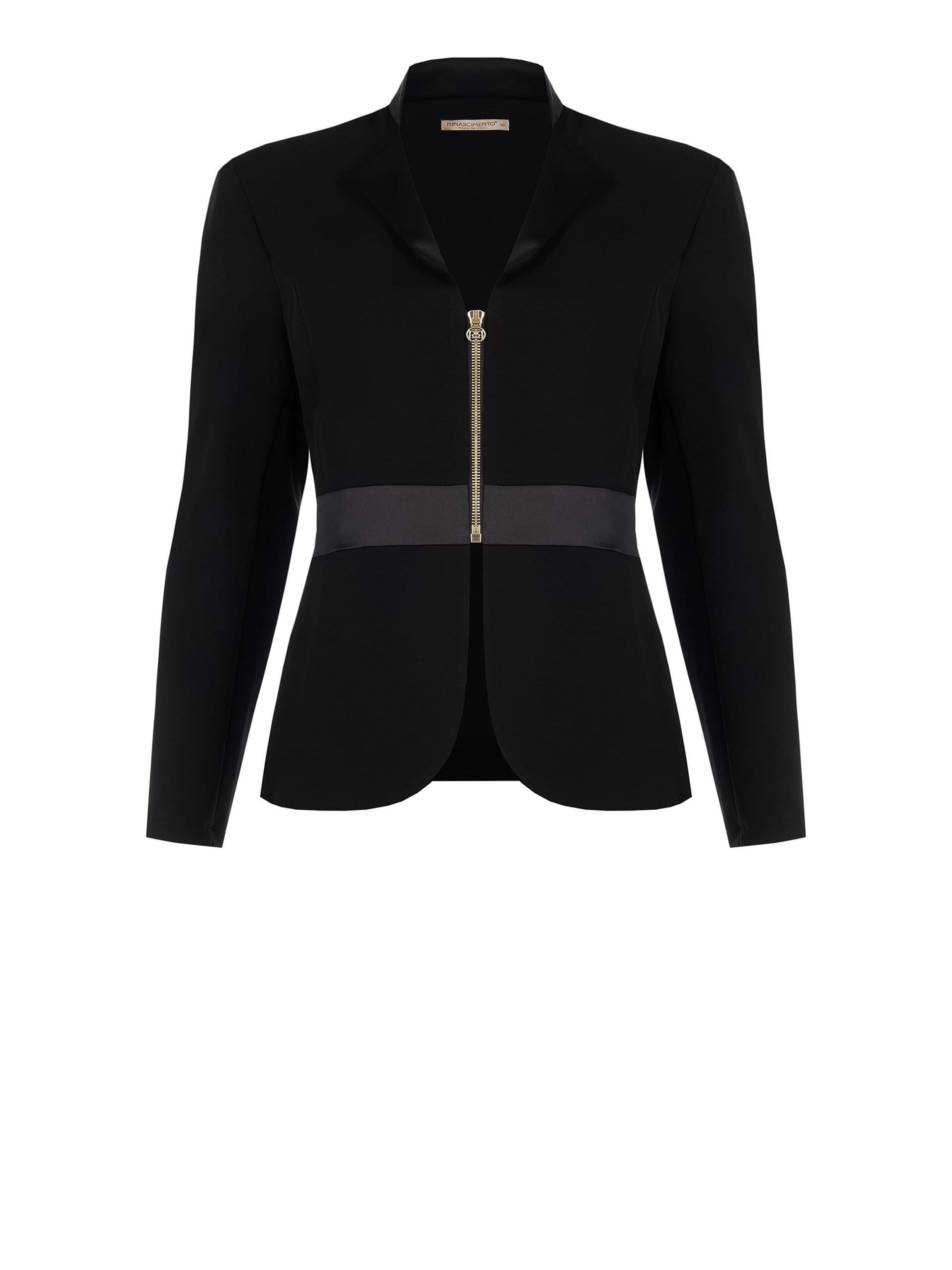 Long Cut Scuba Crepe Blazer Jacket With Satin Detailing Rinascimento Curvy
