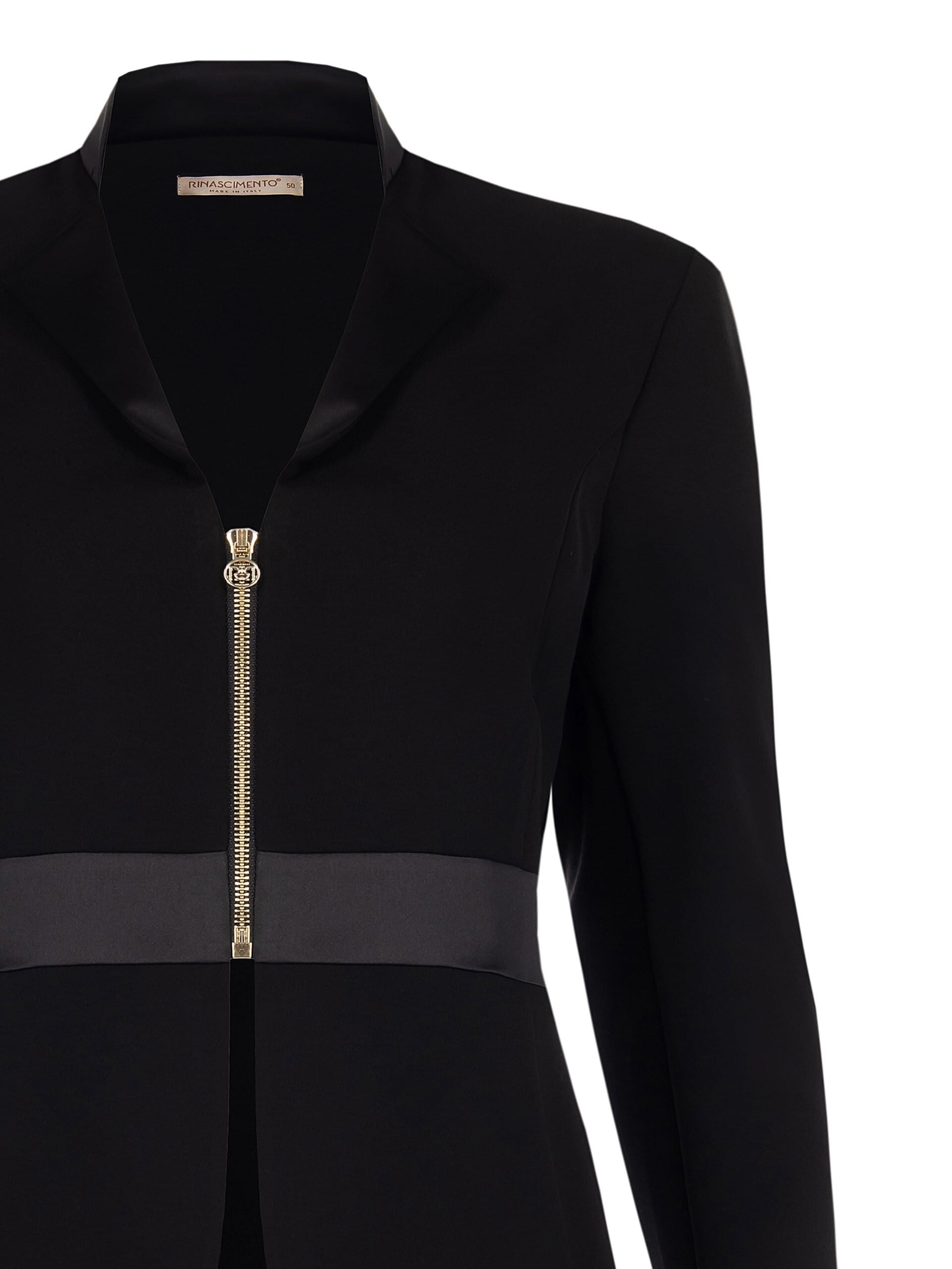 Long Cut Scuba Crepe Blazer Jacket With Satin Detailing Rinascimento Curvy