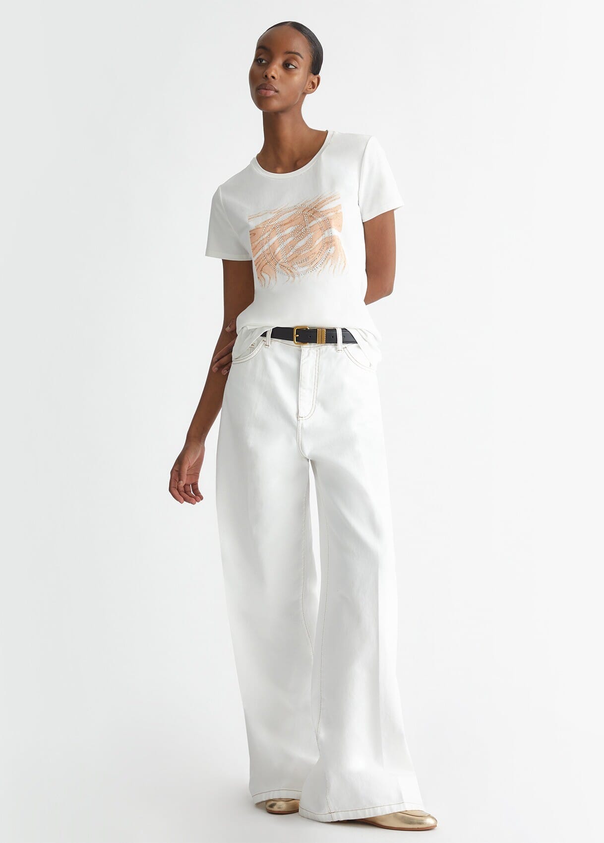 T-Shirt Con Logo E Strass Liu Jo