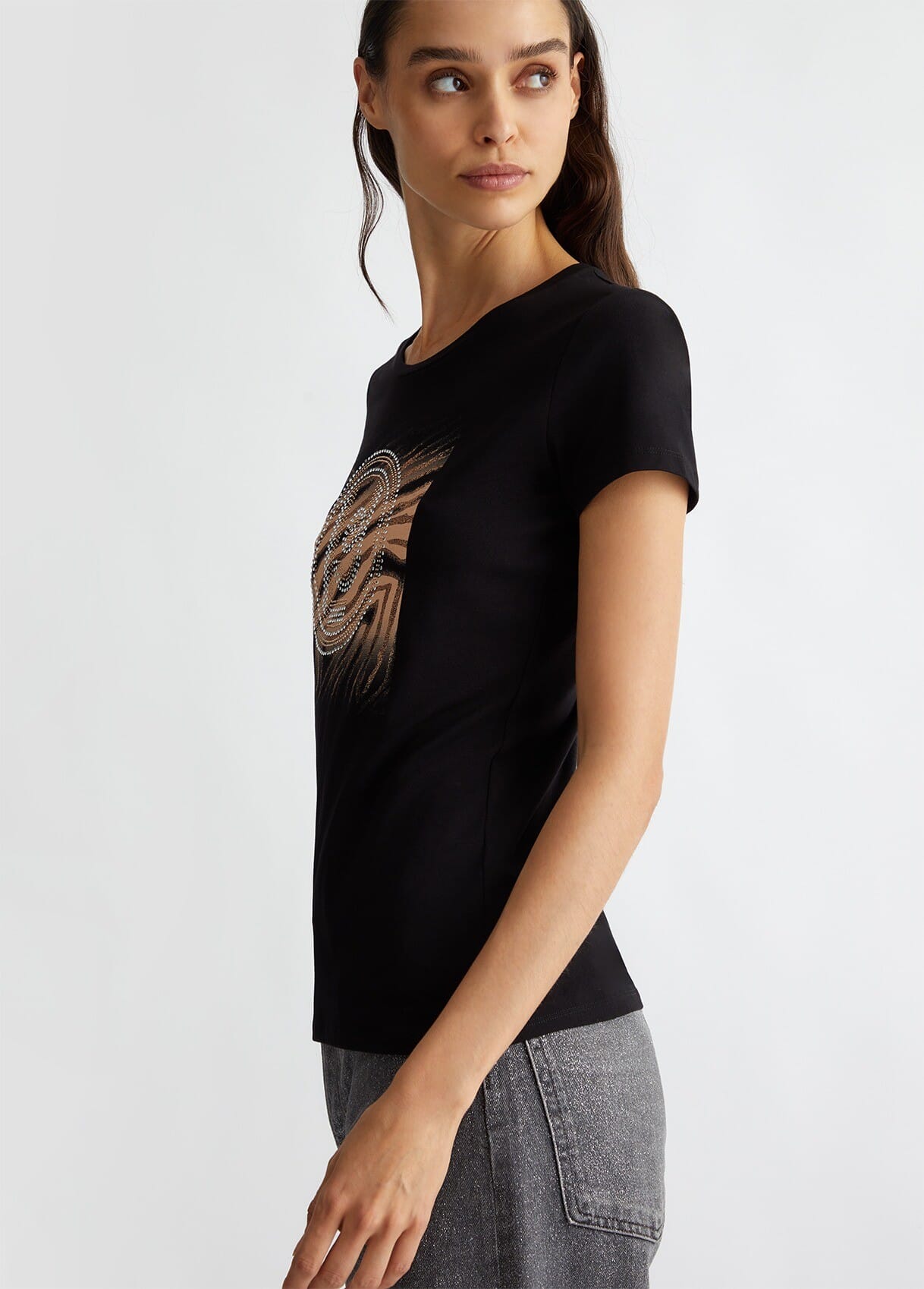 T-Shirt Con Logo E Strass Liu Jo