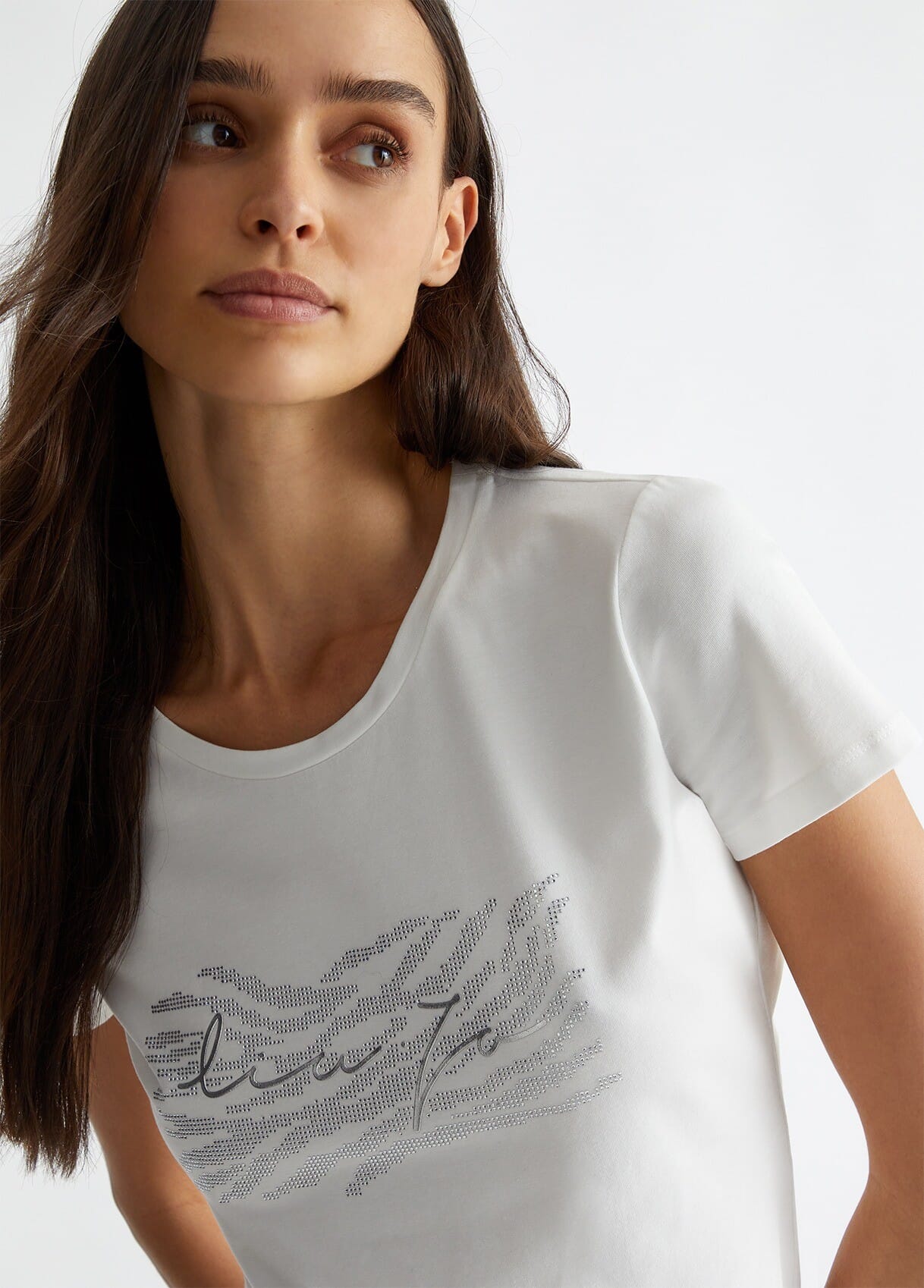 T-Shirt With Logo And Rhinestones Liu Jo