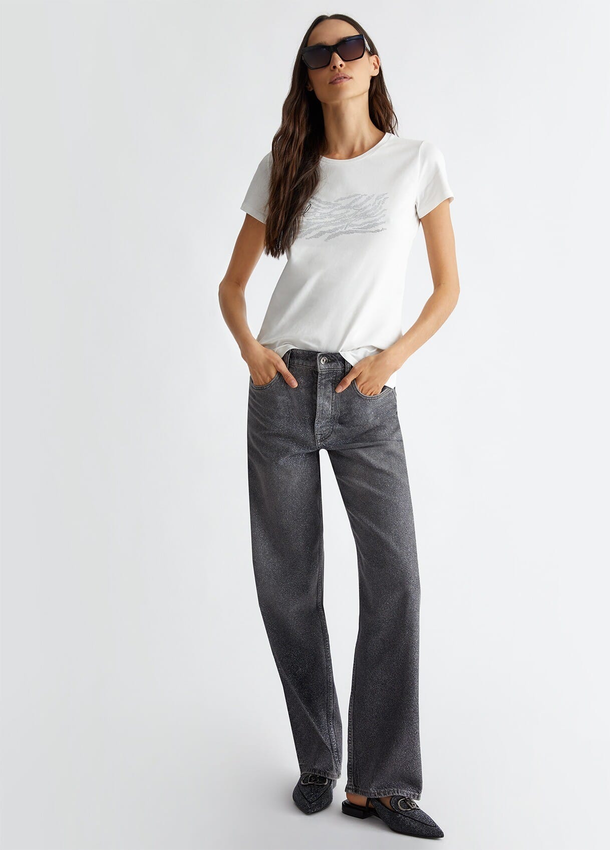 T-Shirt With Logo And Rhinestones Liu Jo