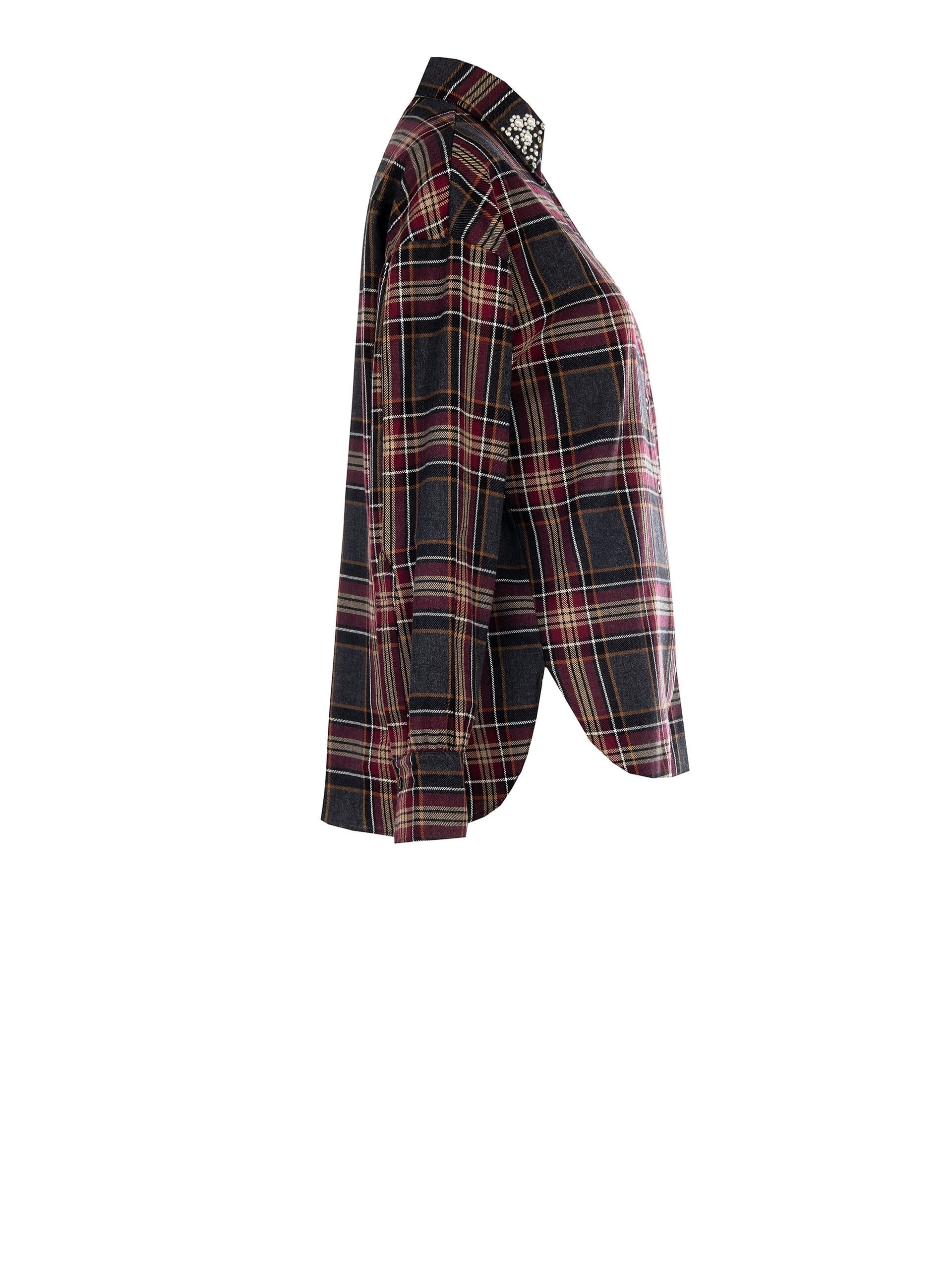 Cotton Blend Check Shirt With Beads And Rhinestones Rinascimento