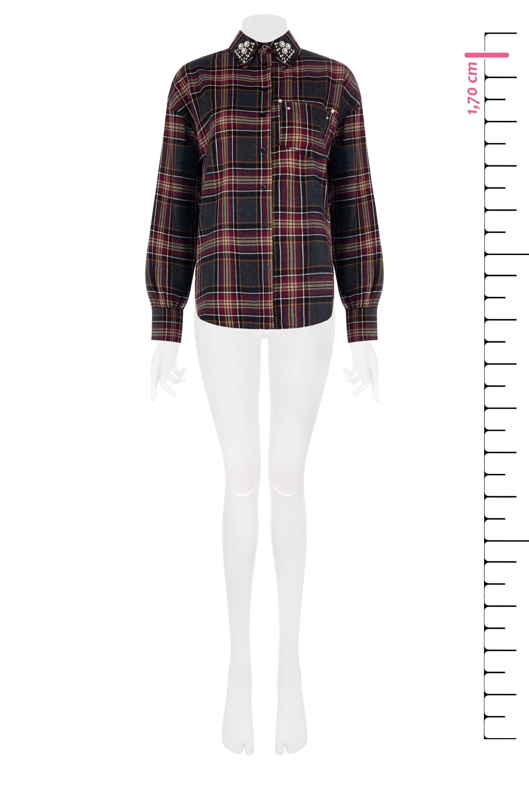 Cotton Blend Check Shirt With Beads And Rhinestones Rinascimento