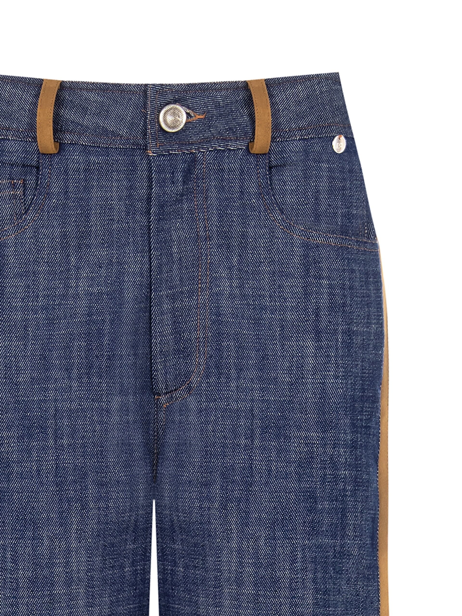 Jeans Palazzo Con Banda Laterale E Dettagli Effetto Scamosciato Rinascimento