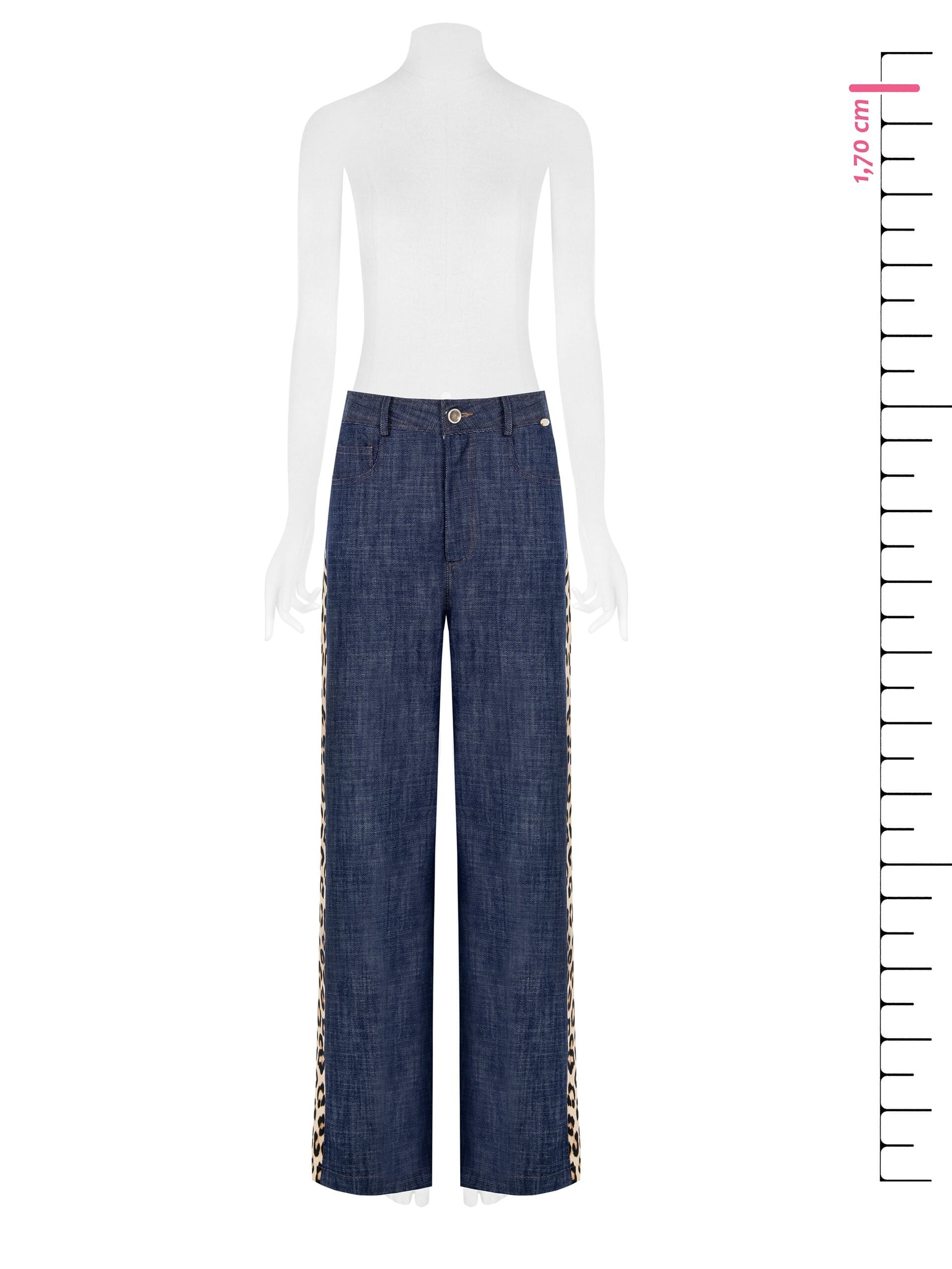 Jeans Palazzo Svasati Con Banda Laterale Maculata Rinascimento