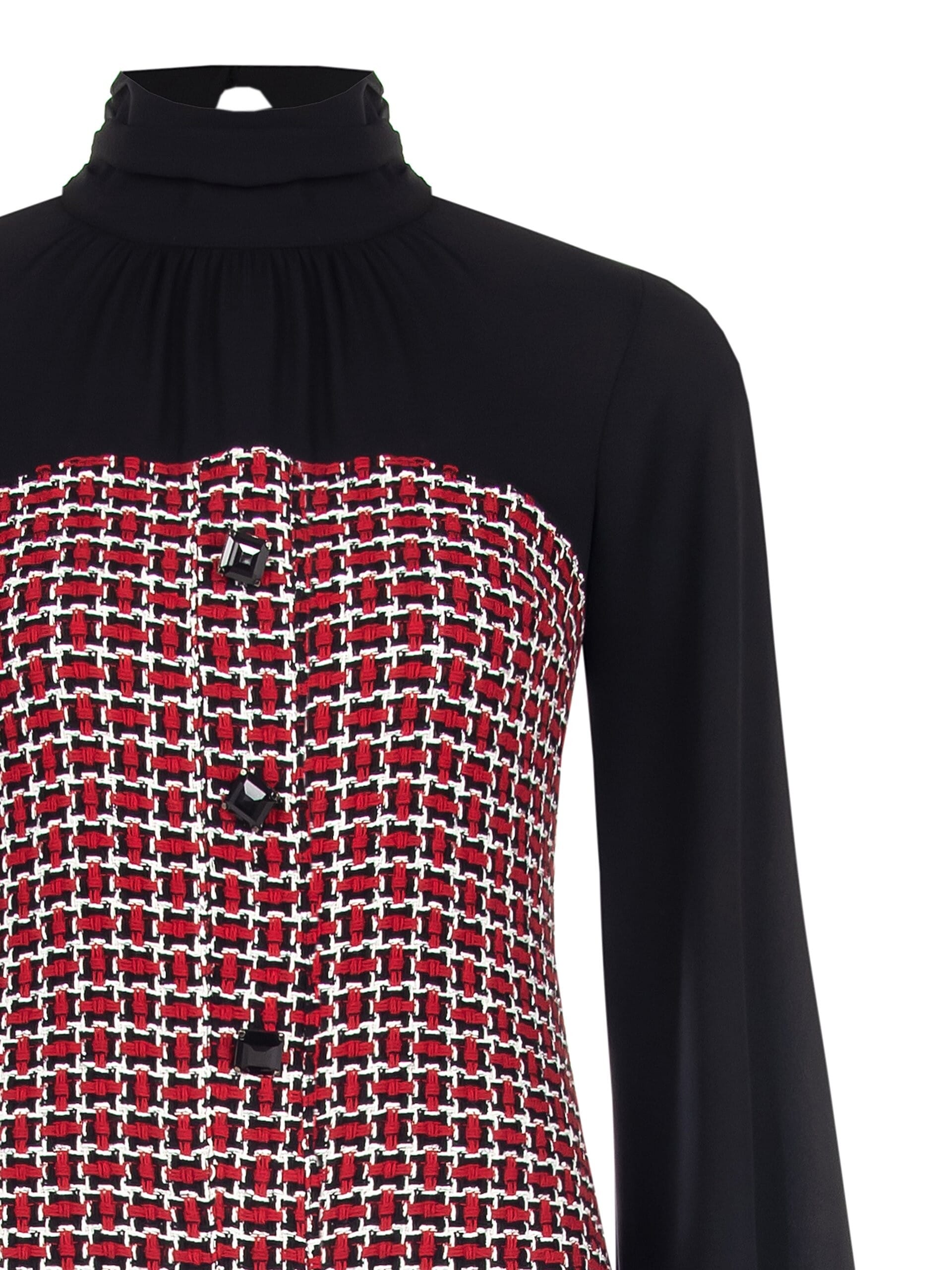 Short Tweed Sheath Dress With Lurex And Georgette Rinascimento