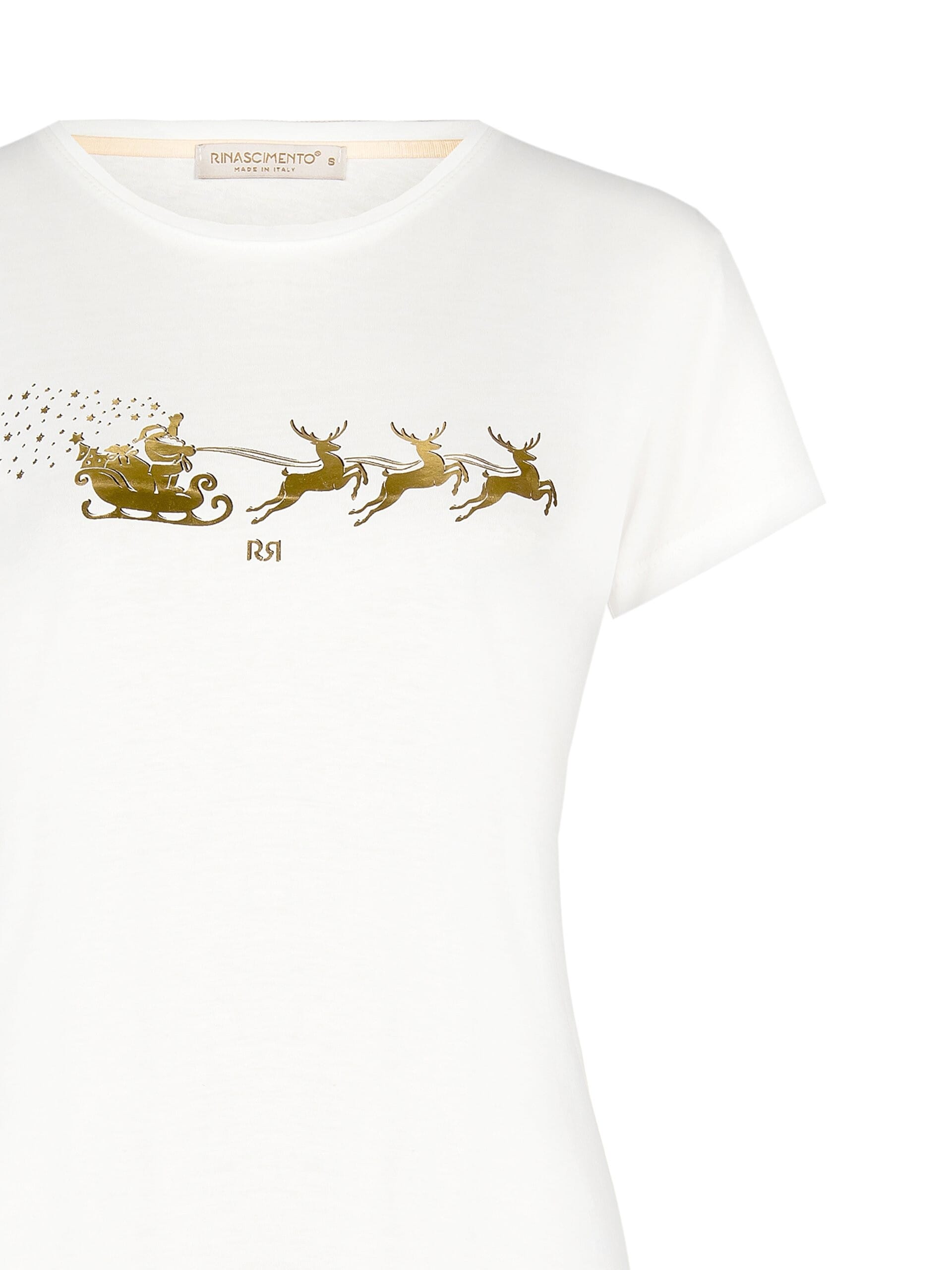 T-Shirt en coton avec imprimé de Noël laminé or Rinascimento