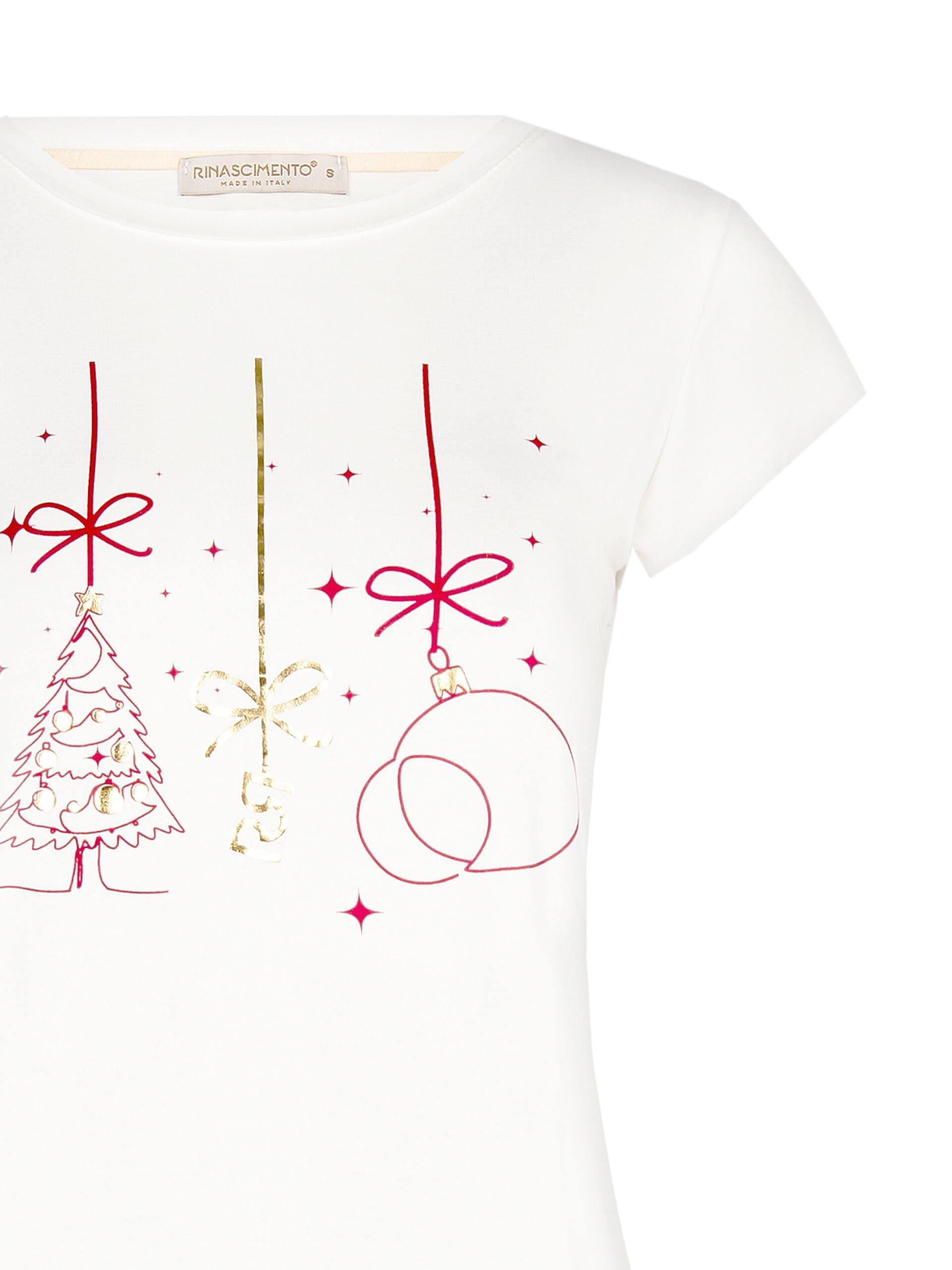Cotton T-Shirt with Christmas RR Logo Print Rinascimento