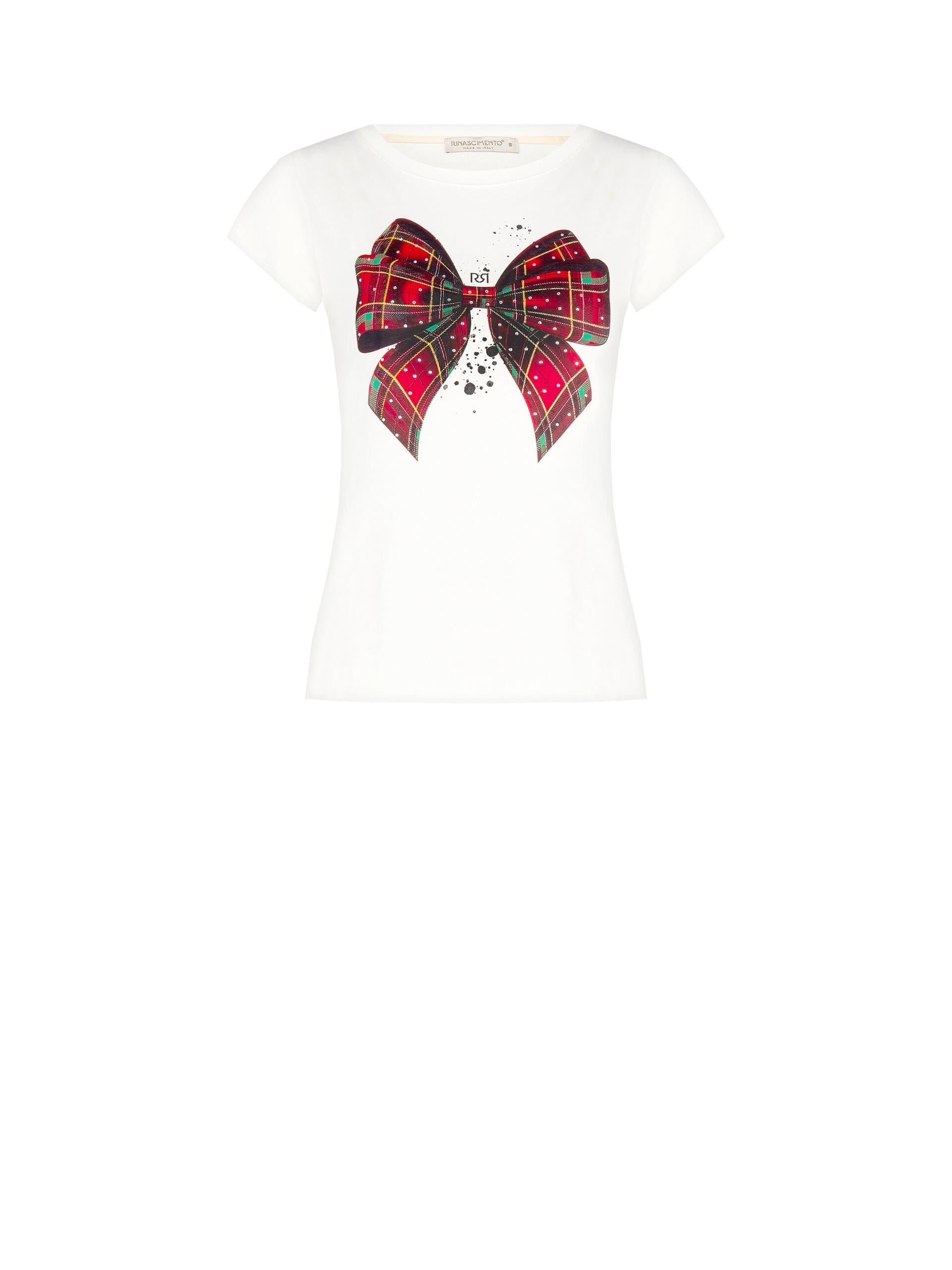 Viscose Mix T-Shirt With Christmas Bow And Rhinestone Rinascimento