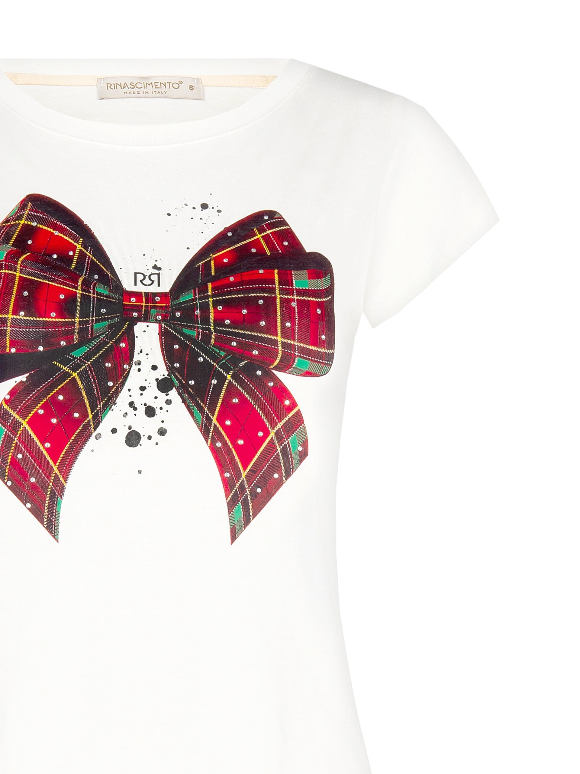Viscose Mix T-Shirt With Christmas Bow And Rhinestone Rinascimento