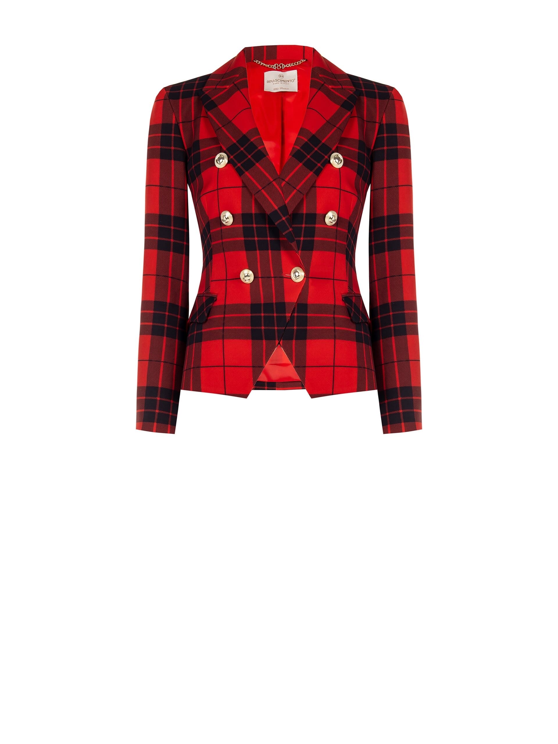 Giacca Blazer Corta Sfiancata Tartan E Bottoni Oro Rinascimento