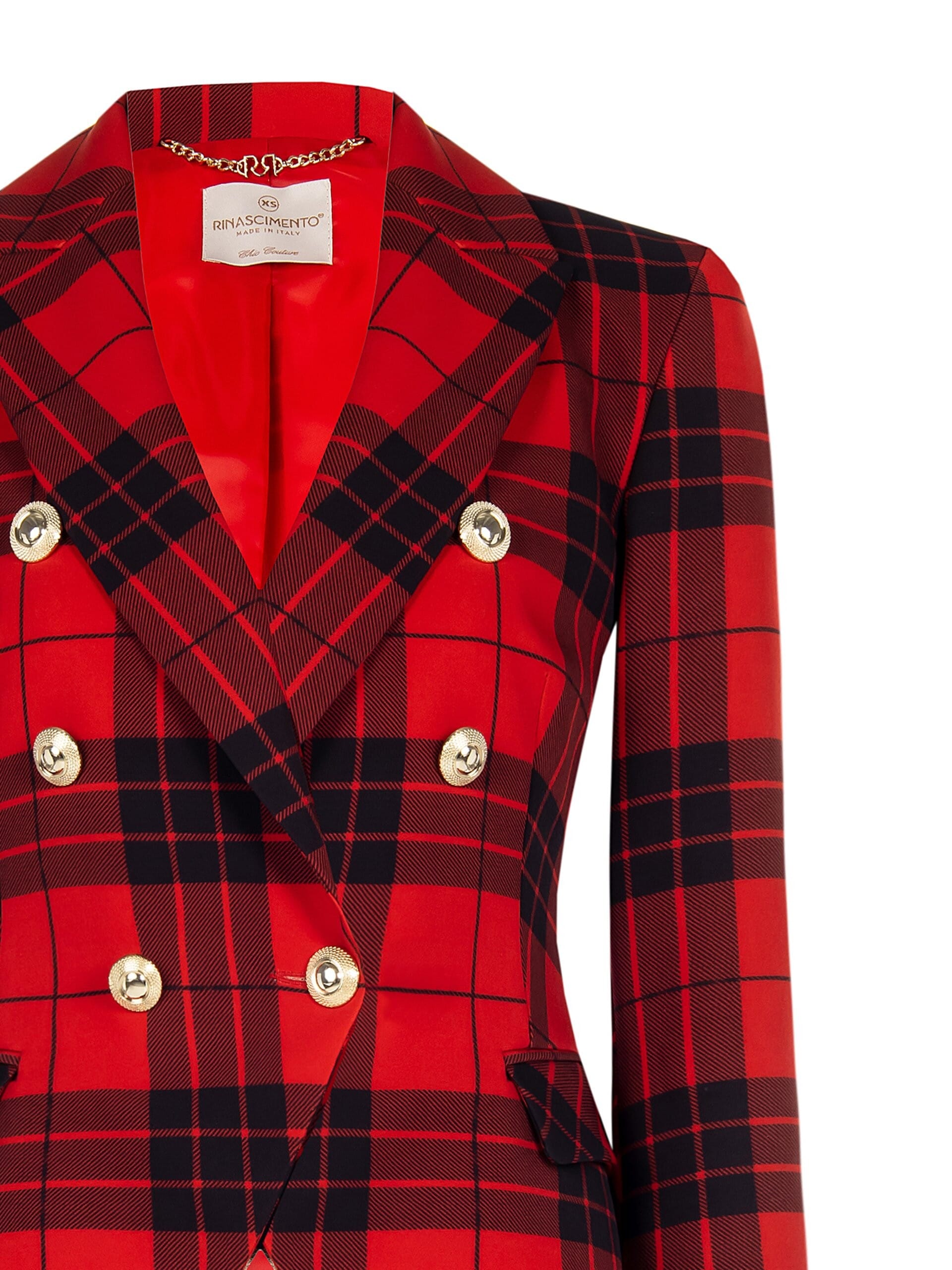 Giacca Blazer Corta Sfiancata Tartan E Bottoni Oro Rinascimento