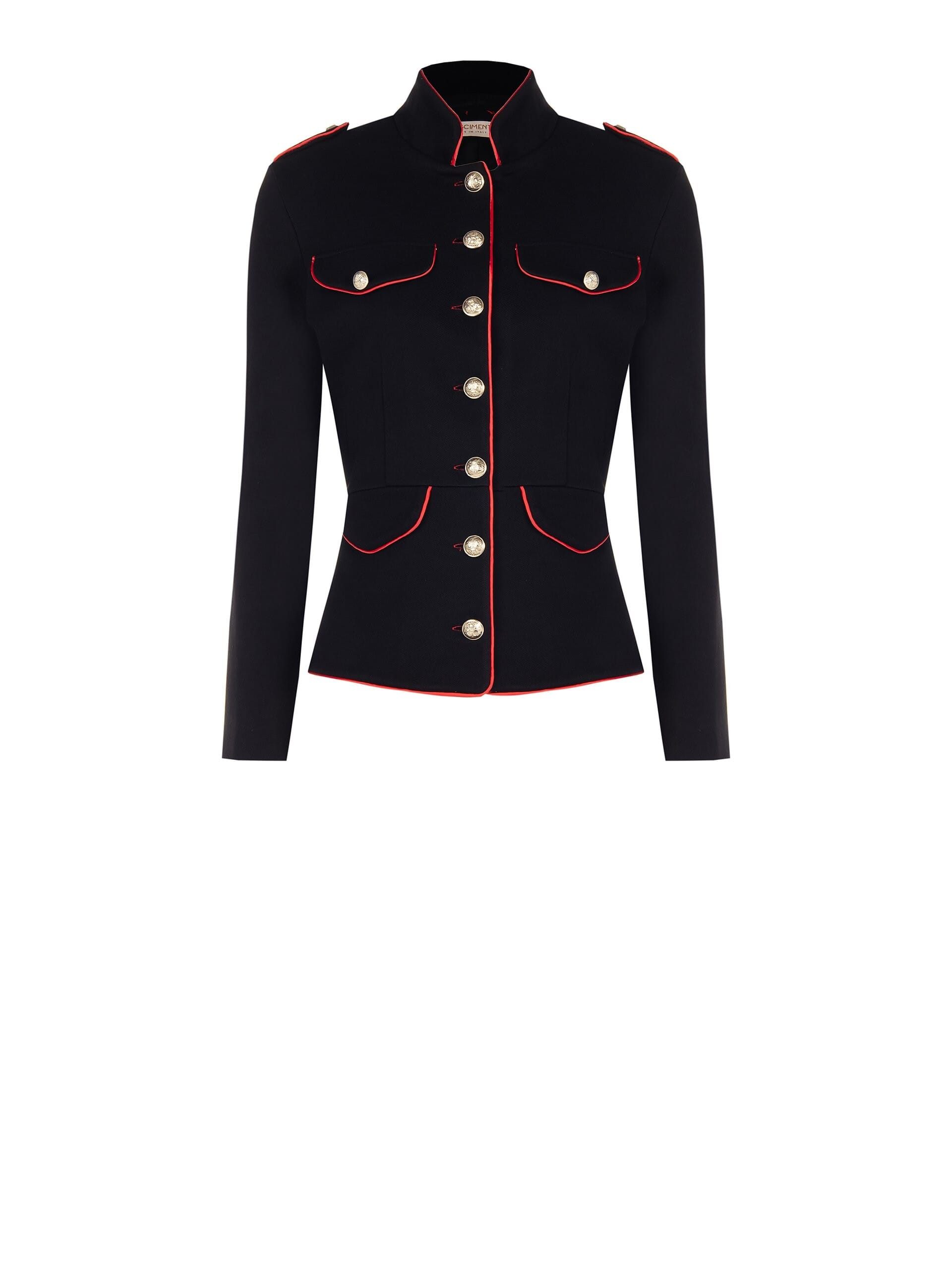 Short Pleated Jacket With Piping And Gold Buttons Rinascimento