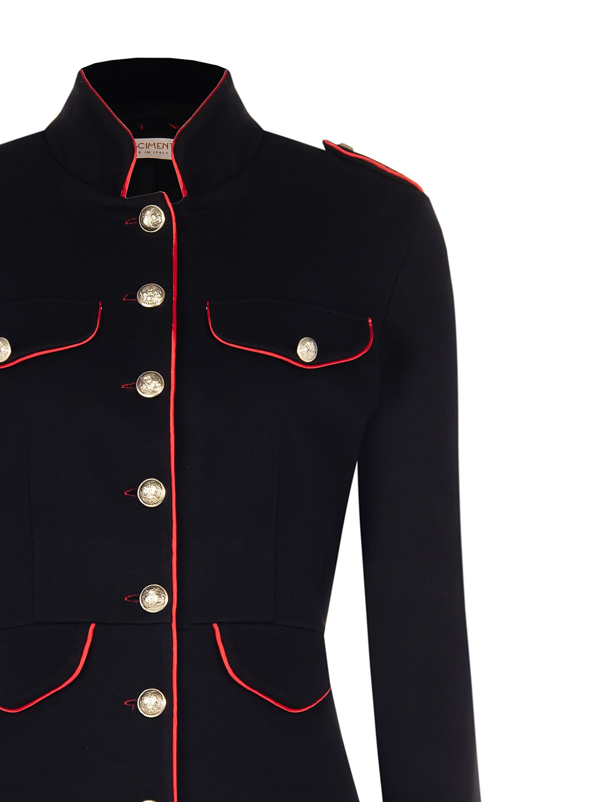 Short Pleated Jacket With Piping And Gold Buttons Rinascimento