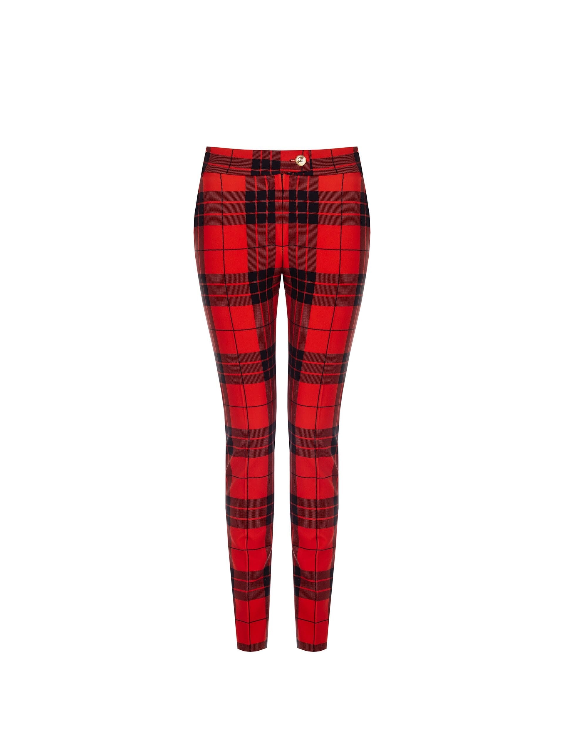 Pantaloni Skinny Cropped Tartan Con Bottone Oro Rinascimento