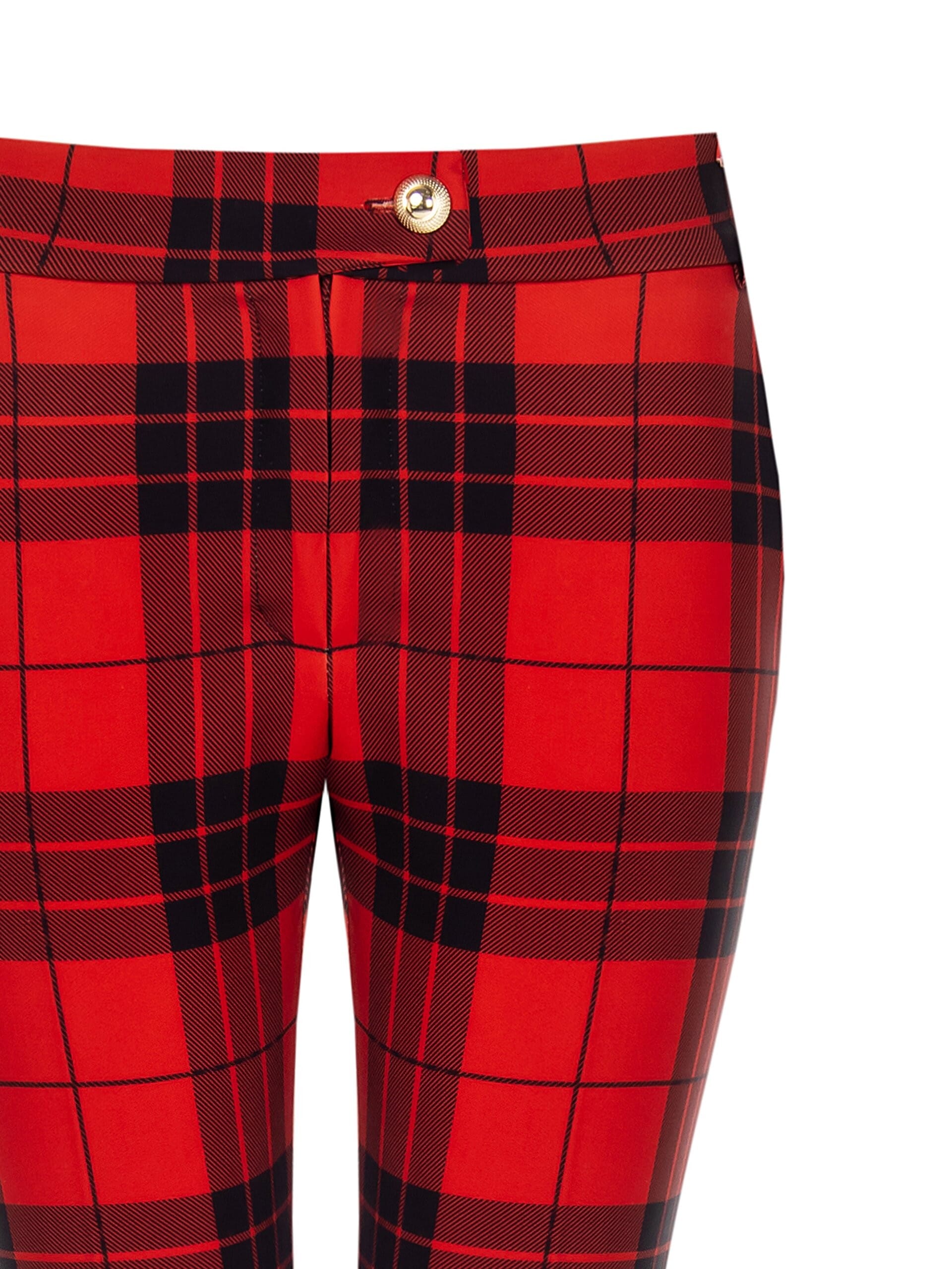 Pantaloni Skinny Cropped Tartan Con Bottone Oro Rinascimento