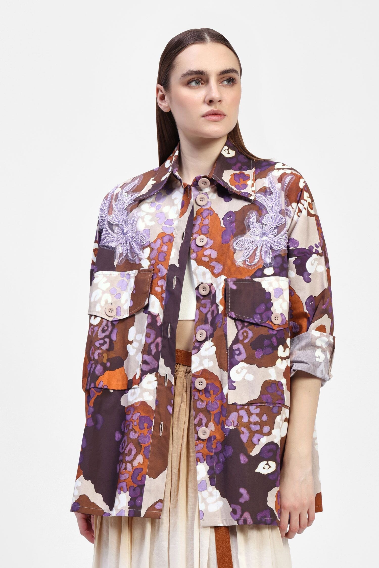 Camicia Lunga Stampata Con Maxi Tasche Dixie