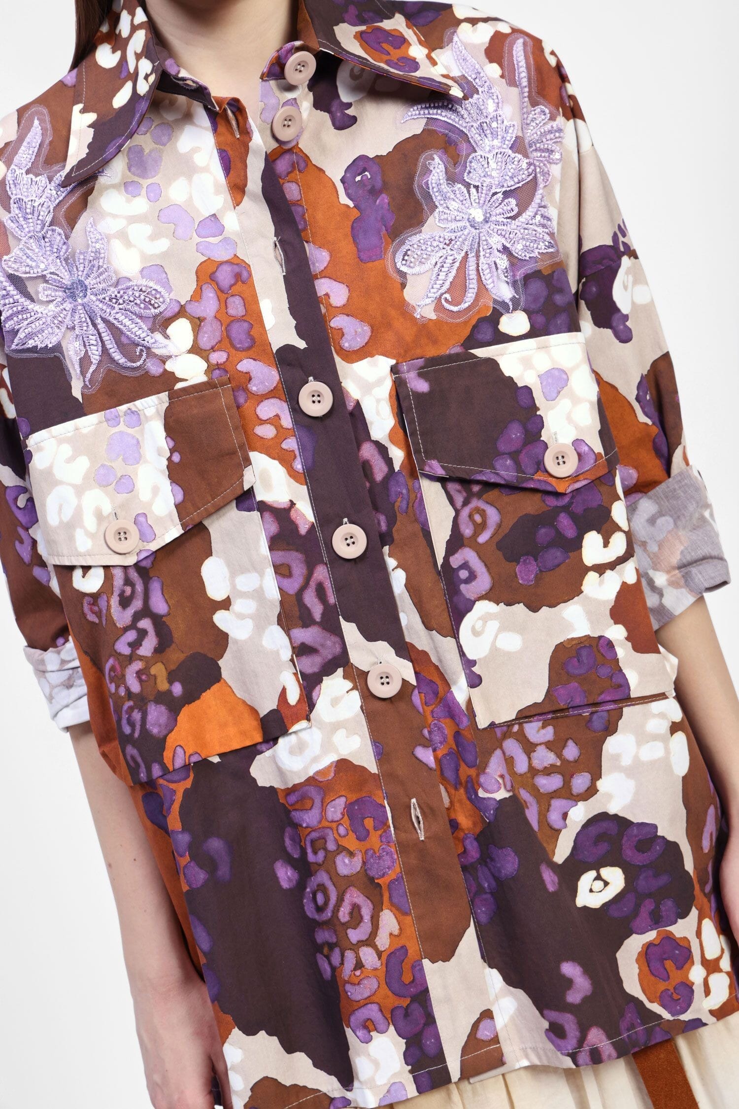 Camicia Lunga Stampata Con Maxi Tasche Dixie