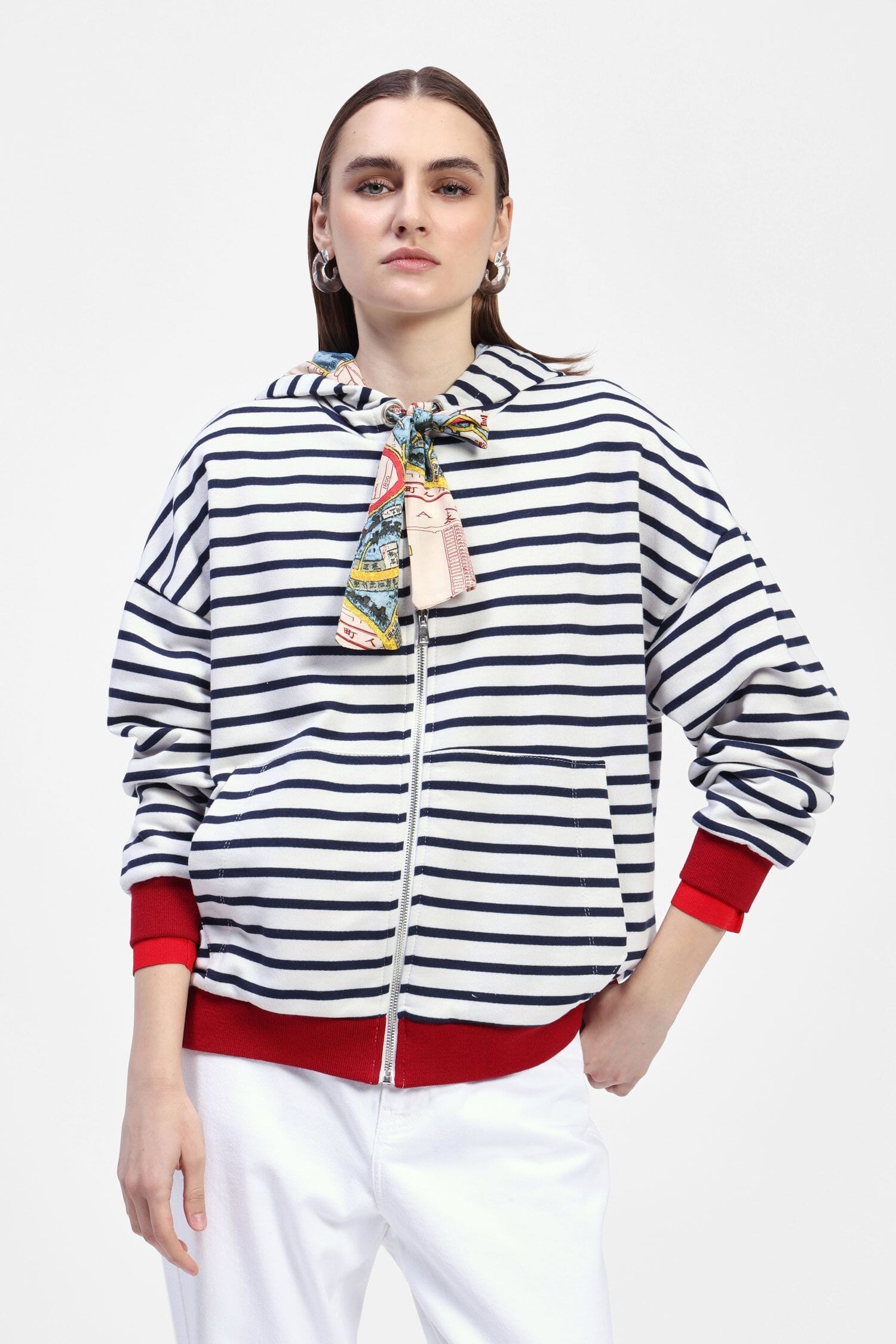 Felpa Con Cappuccio A Righe E Foulard Dixie