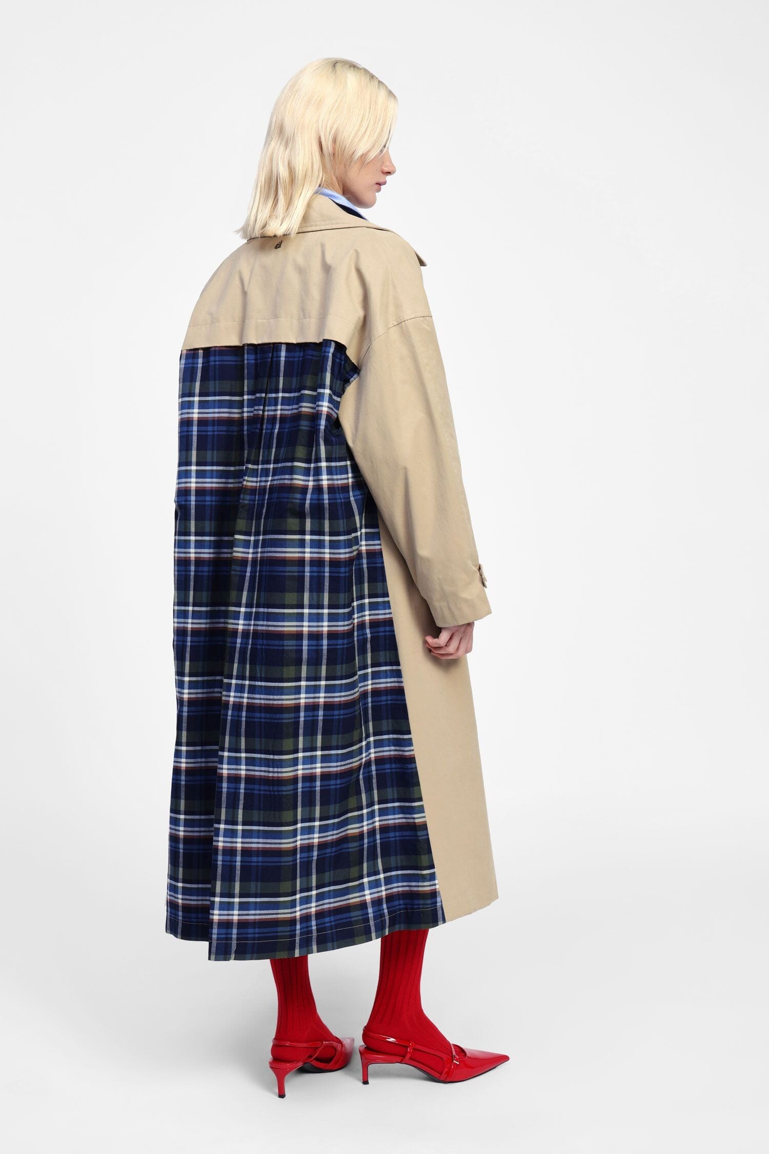 Trench Lungo Doppiopetto Con Cintura E Inserto Tartan Dixie