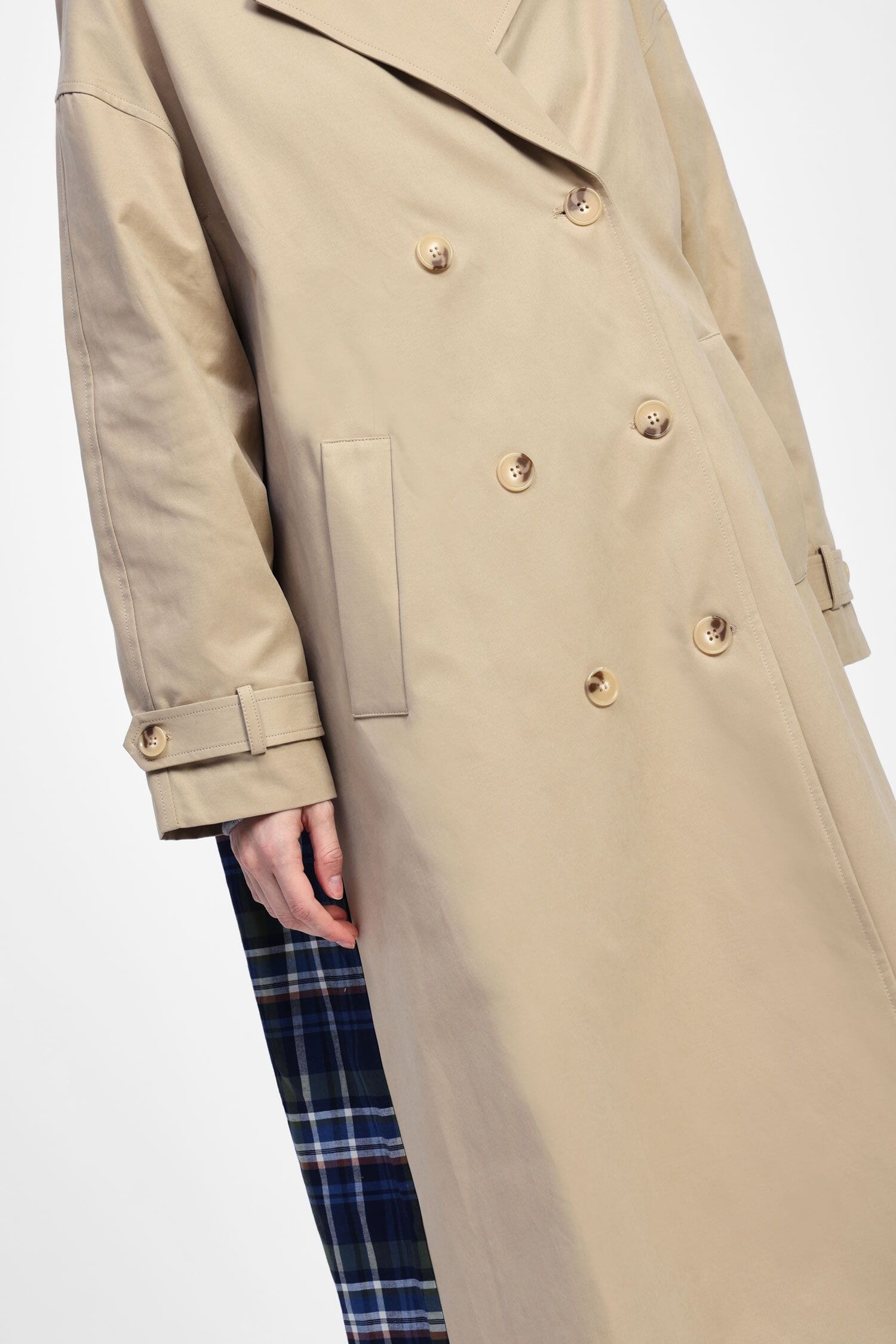 Trench Lungo Doppiopetto Con Cintura E Inserto Tartan Dixie