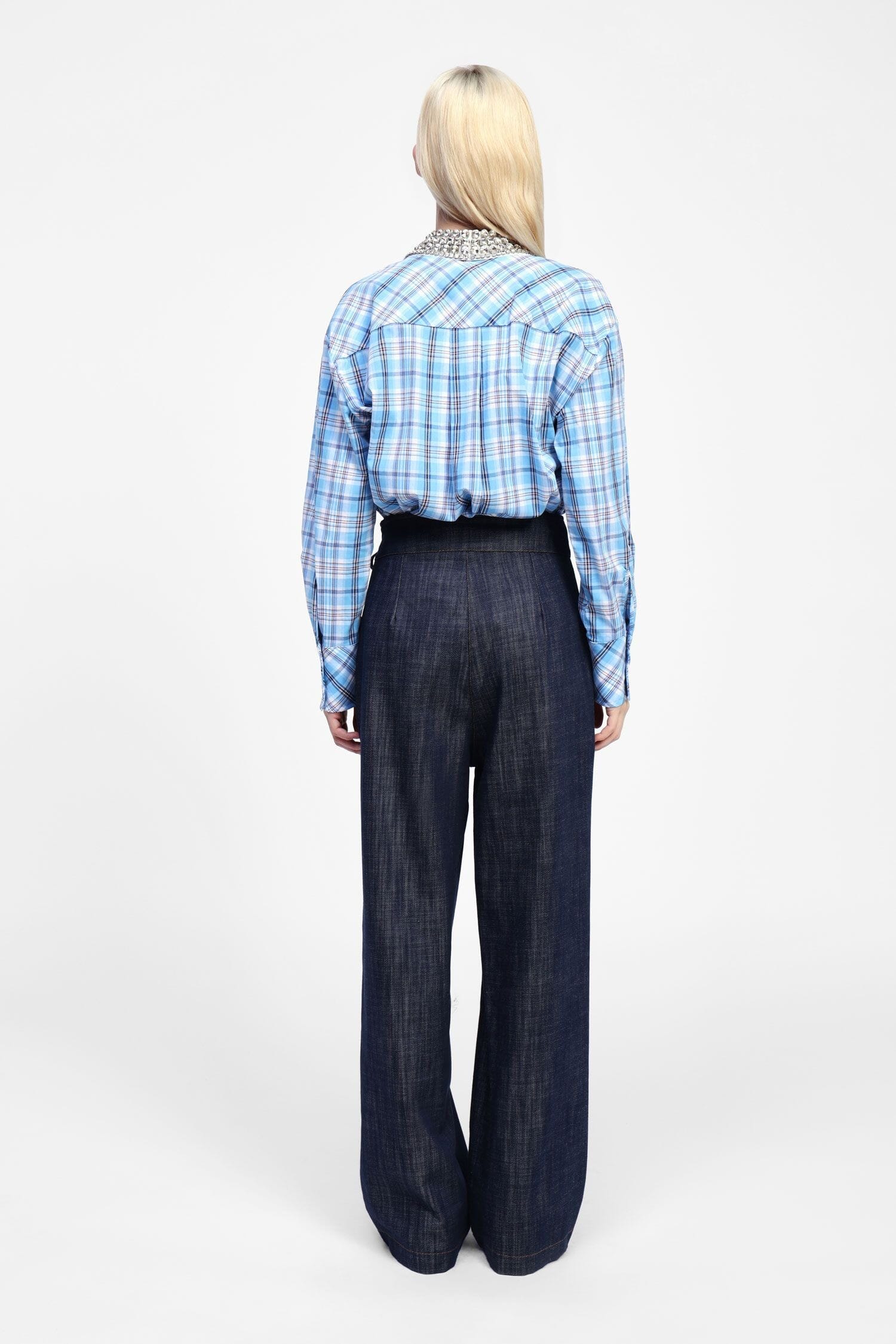 Dixie Chambray High Waisted Wide Leg Trousers