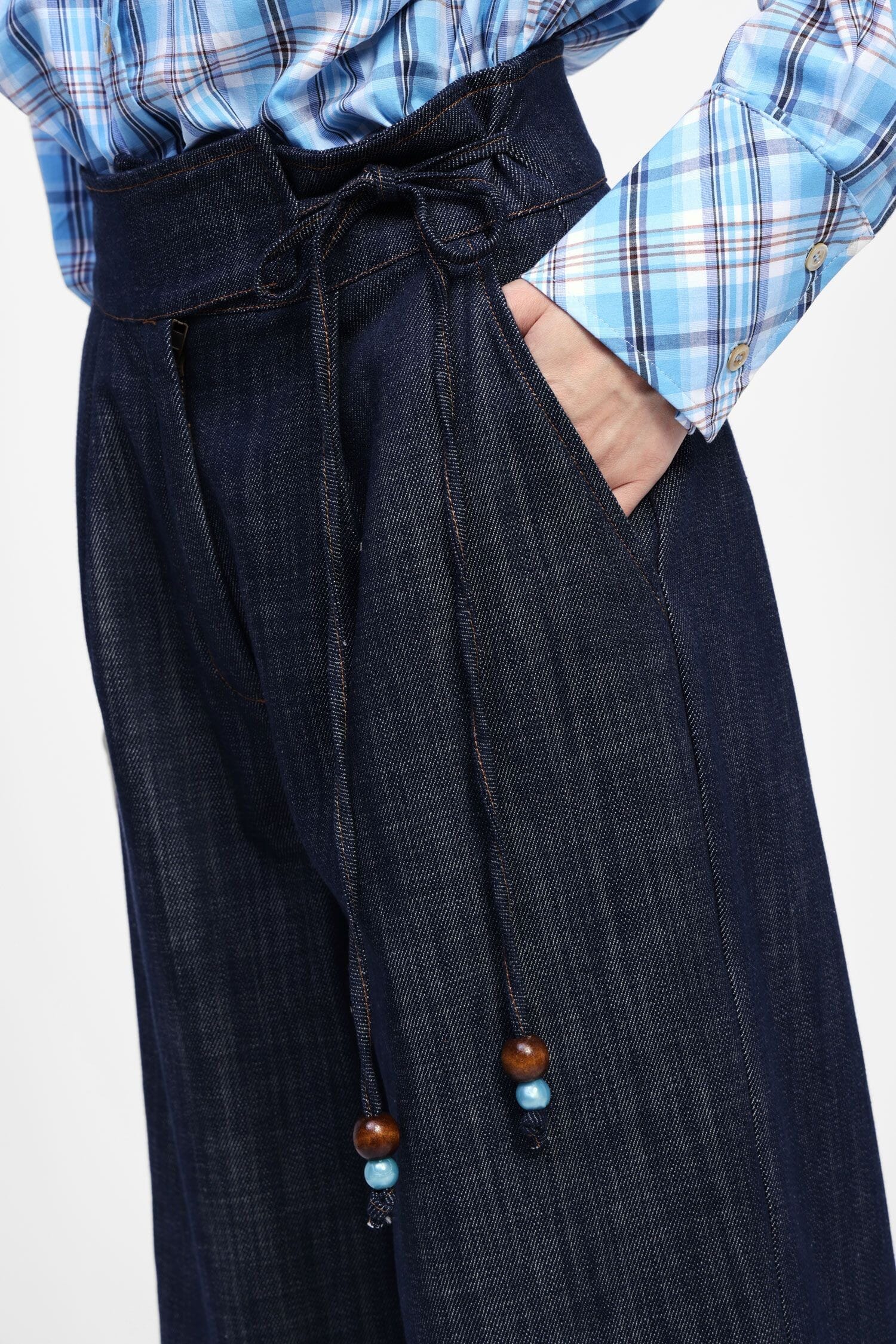 Dixie Chambray High Waisted Wide Leg Trousers