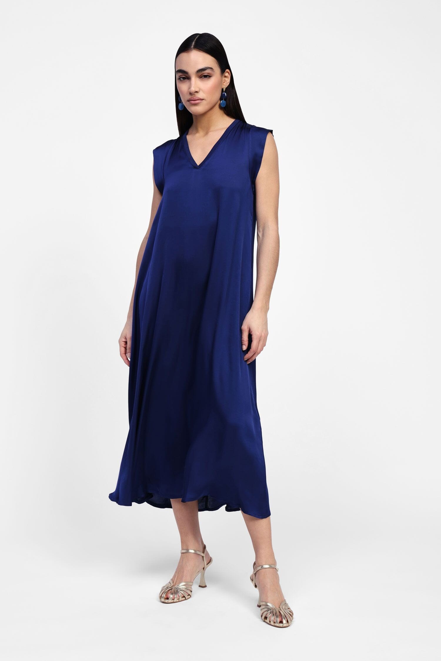 Abito Fluido Scollo A V Senza Maniche Dixie