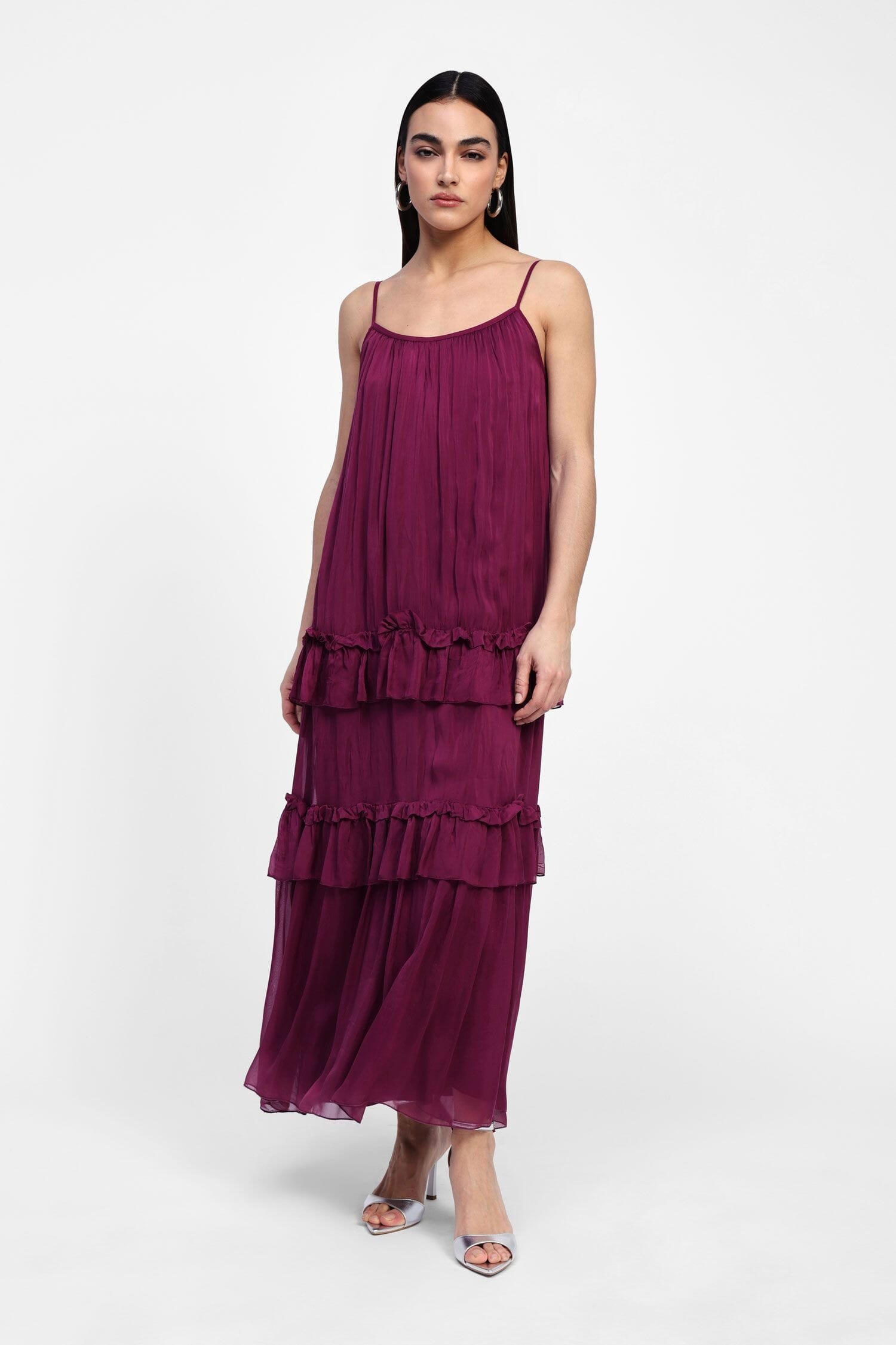 Robe longue à fines bretelles et volants Dixie