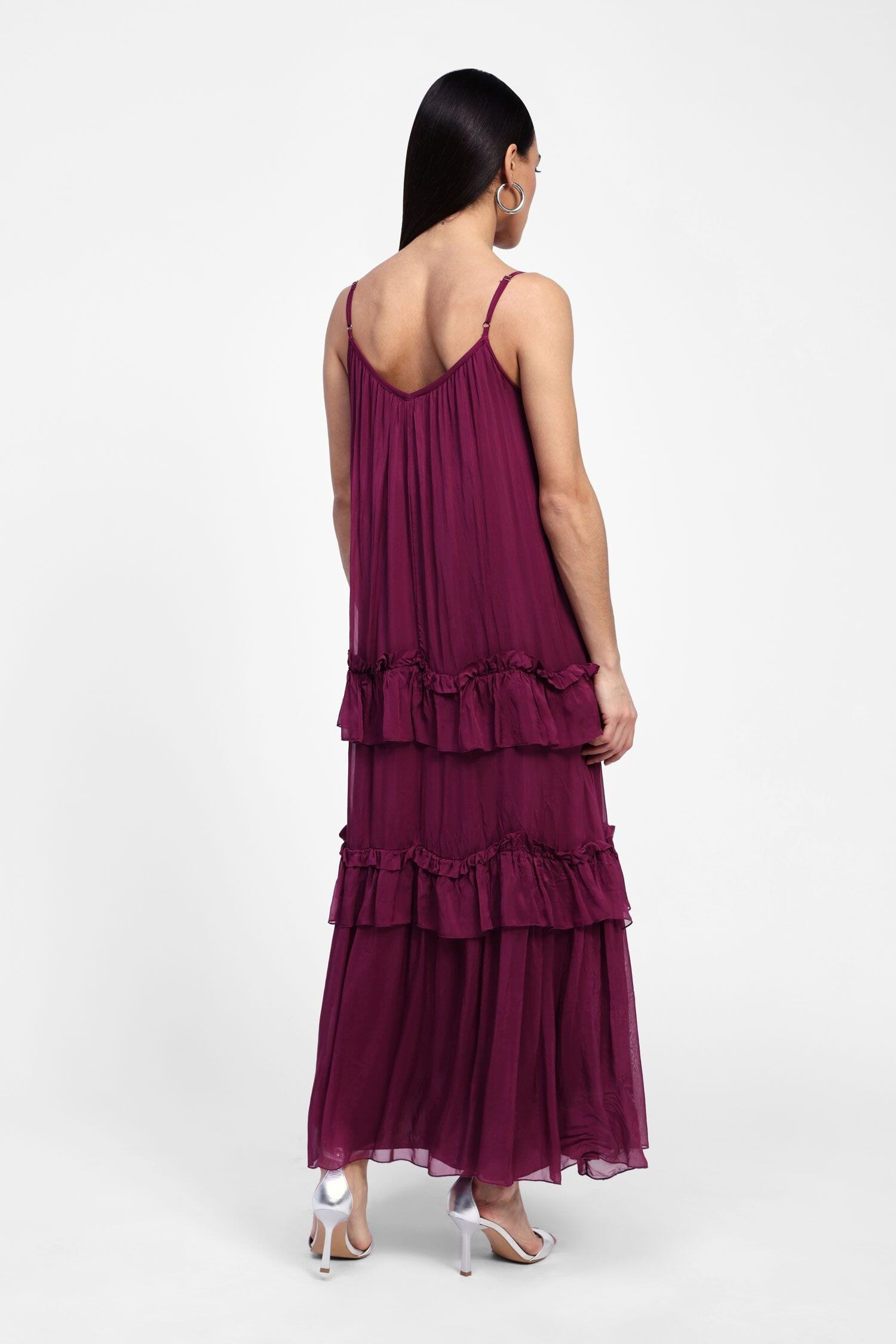 Robe longue à fines bretelles et volants Dixie